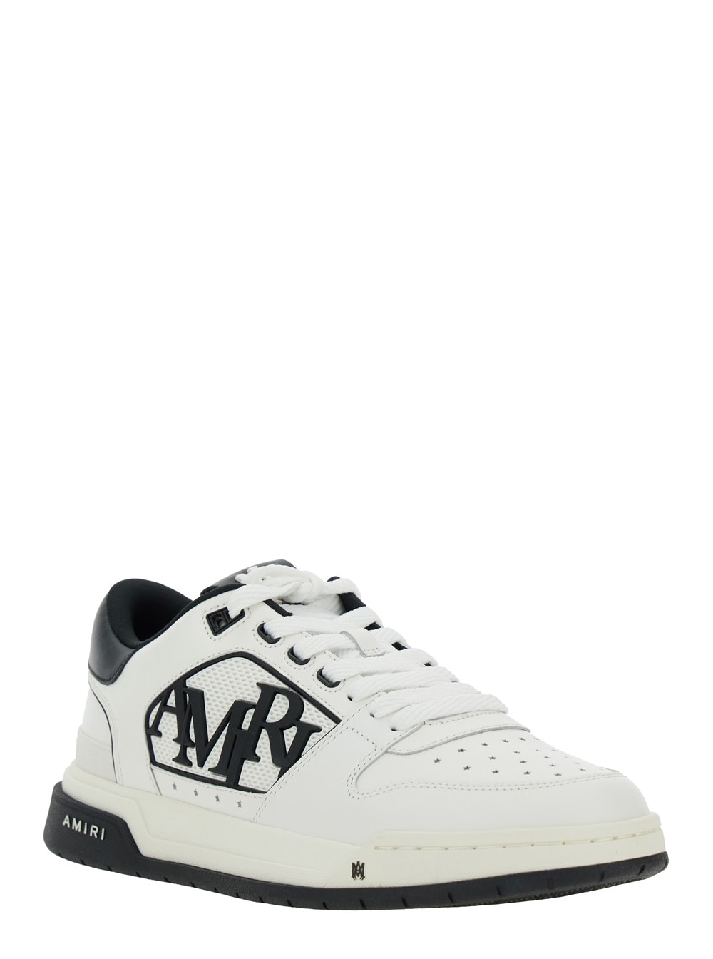 Amiri White Low Top Sneakers With Logo Patch On The Side And Contrasting Heel With Logo Lettering In Leath