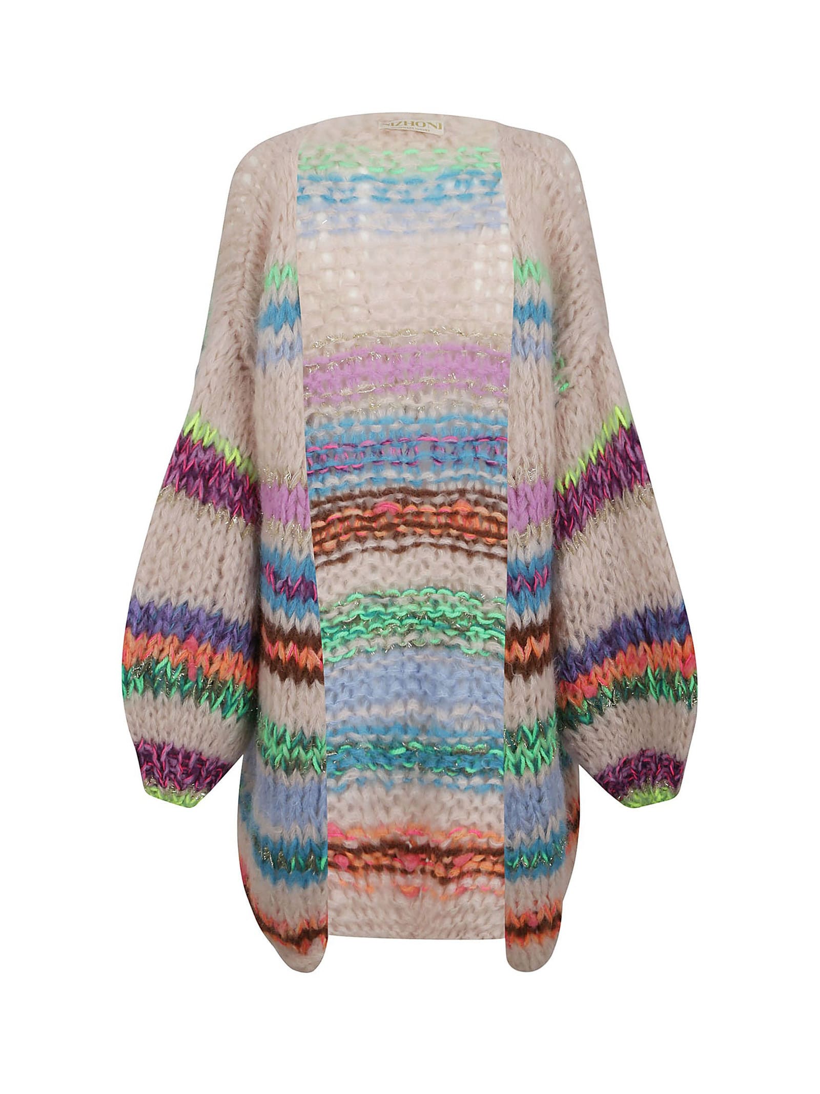 NIZHONI LONG HAND-KNITTED MULTICOLOR STRIPED CARDIGAN