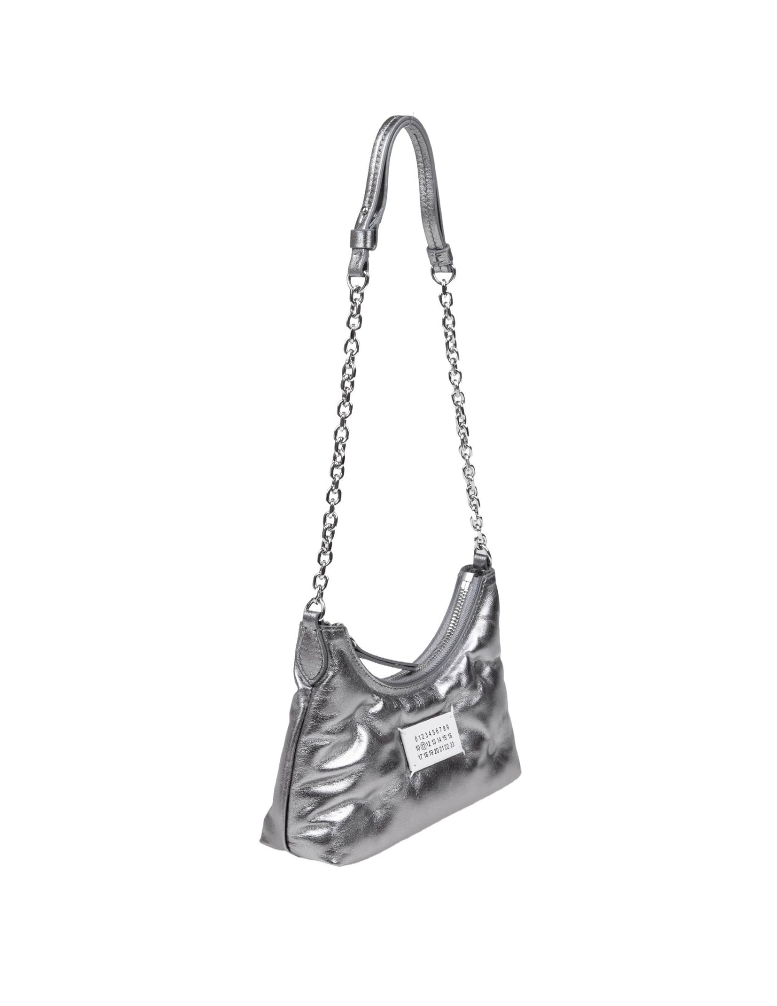 Shop Maison Margiela Micro Bag Glam Sam In Metallic Leather Color Gray In Grey