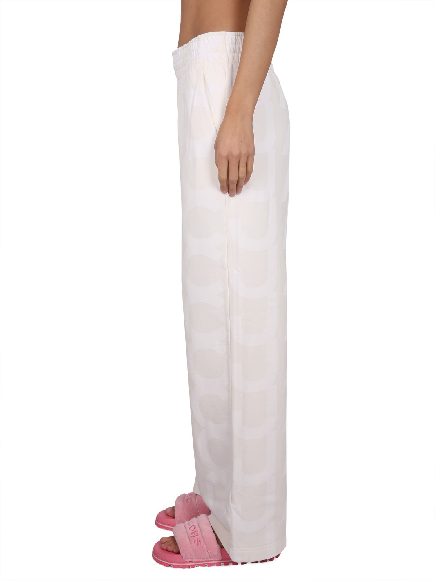 Marc Jacobs Monogram Wide Leg Pants With Elastic Waistband In Bianco