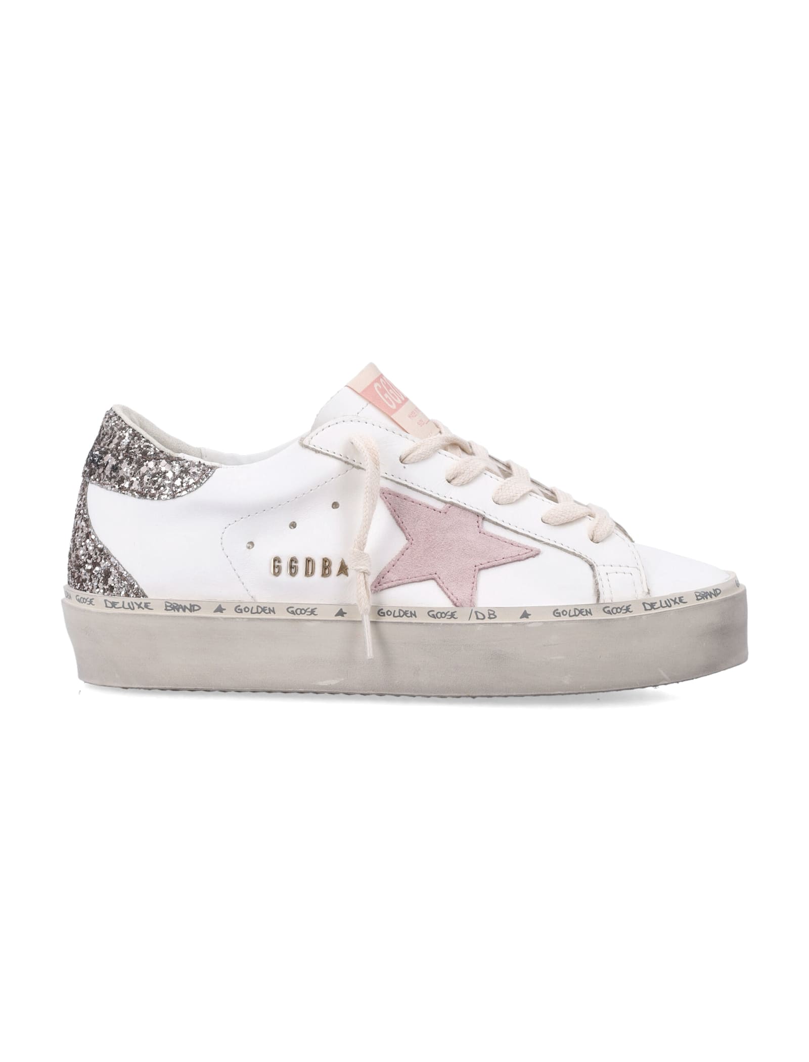 Golden Goose Hi Star White Pink Leather And Glitter Womas Sneakers In Multi