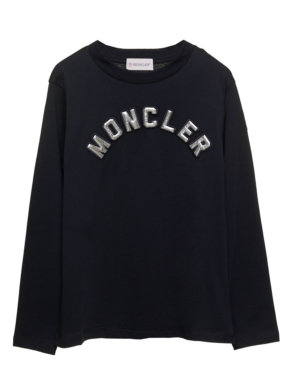 Moncler Black Long-sleeve T-shirt With Logo Lettering Patch In Polyamide Girl In Black