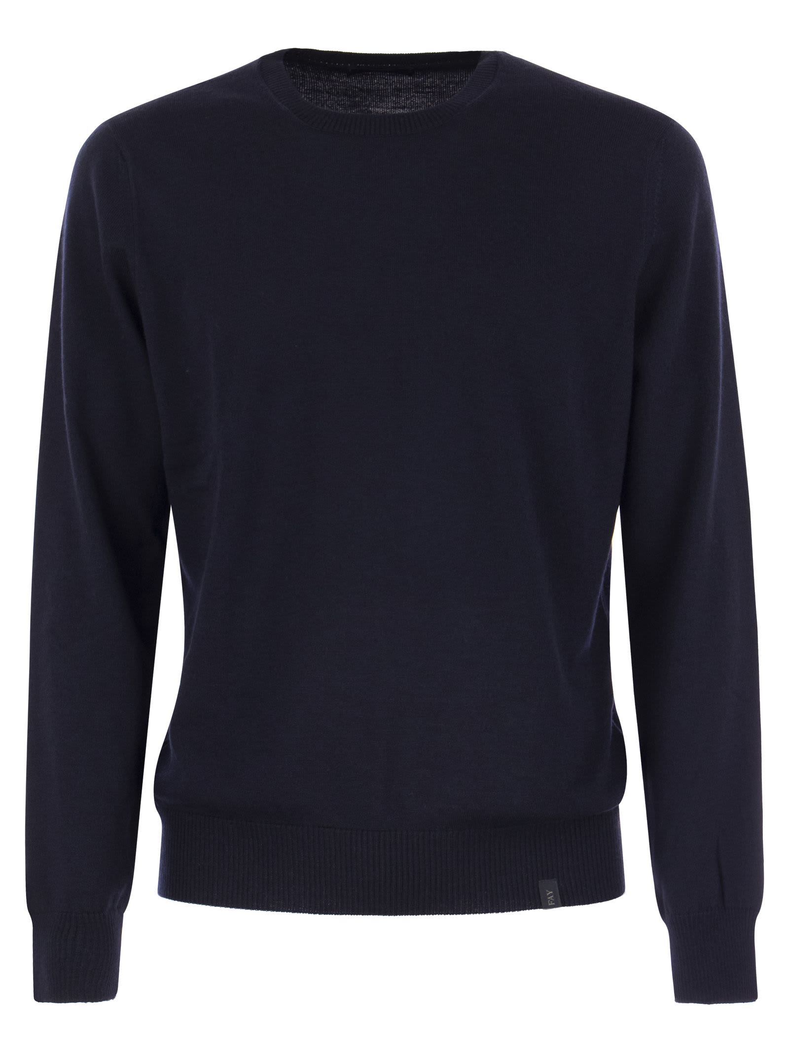 Shop Fay Wool Crew-neck Pullover In Blue