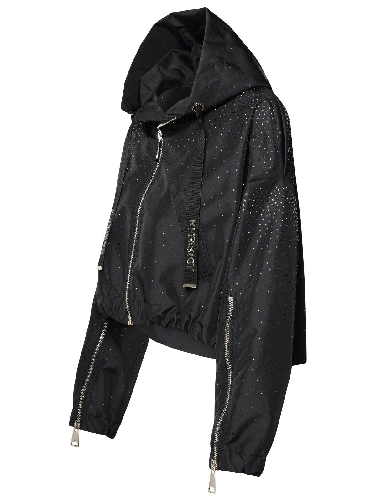 Shop Khrisjoy Embellished Zip-up Hooded Jacket In Black