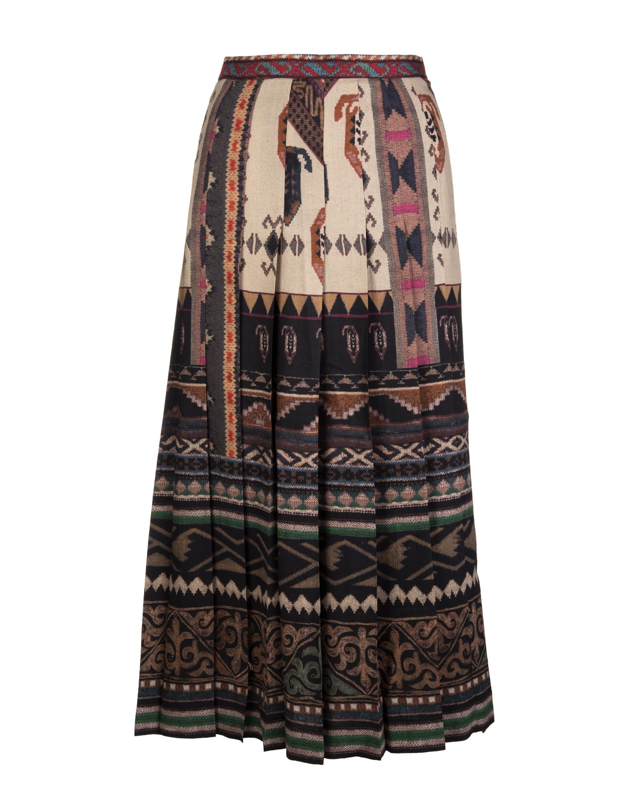 Etro Pleated Midi Skirt With Embroidery Effect Print