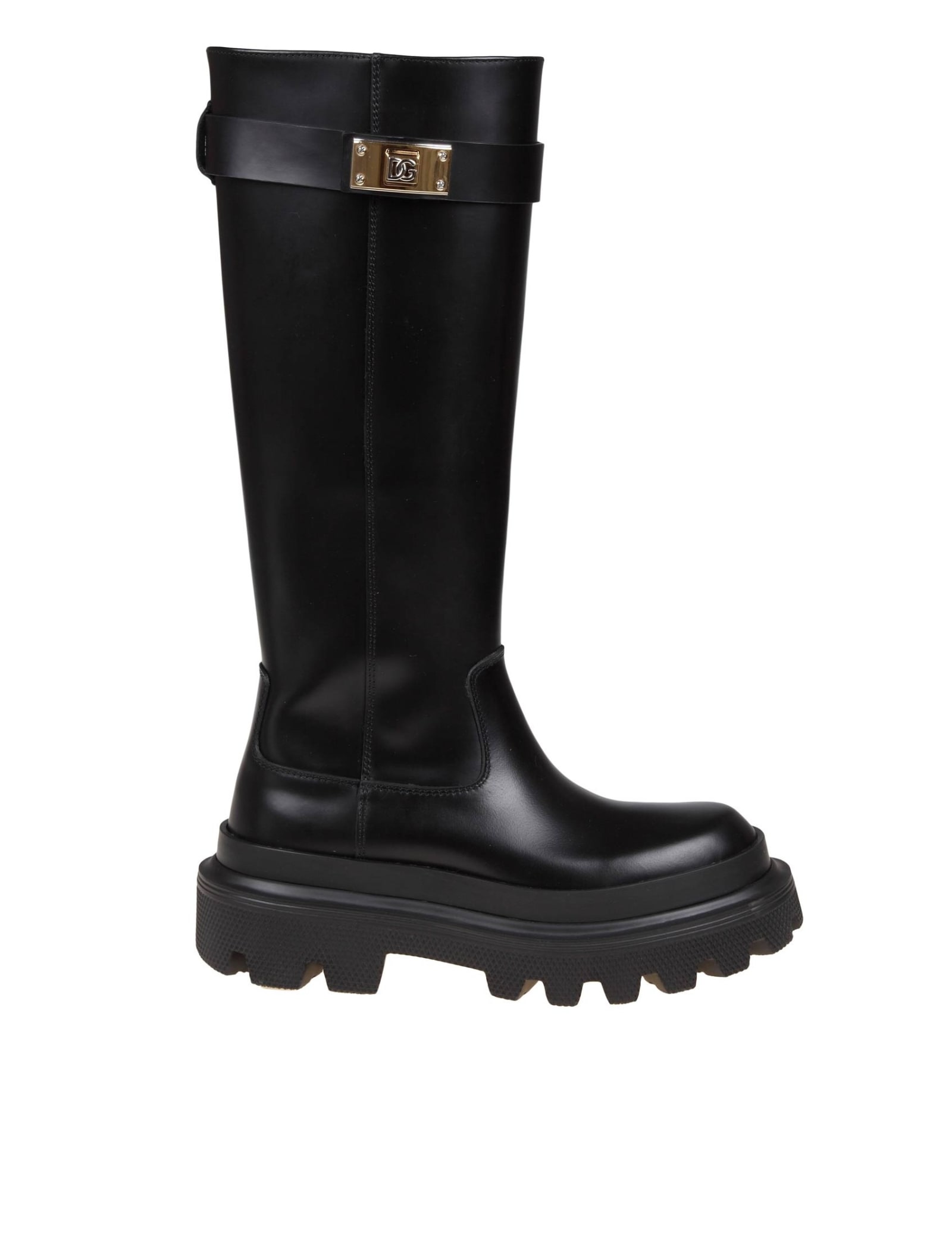 DOLCE & GABBANA LEATHER BOOT WITH LOGO PLATE