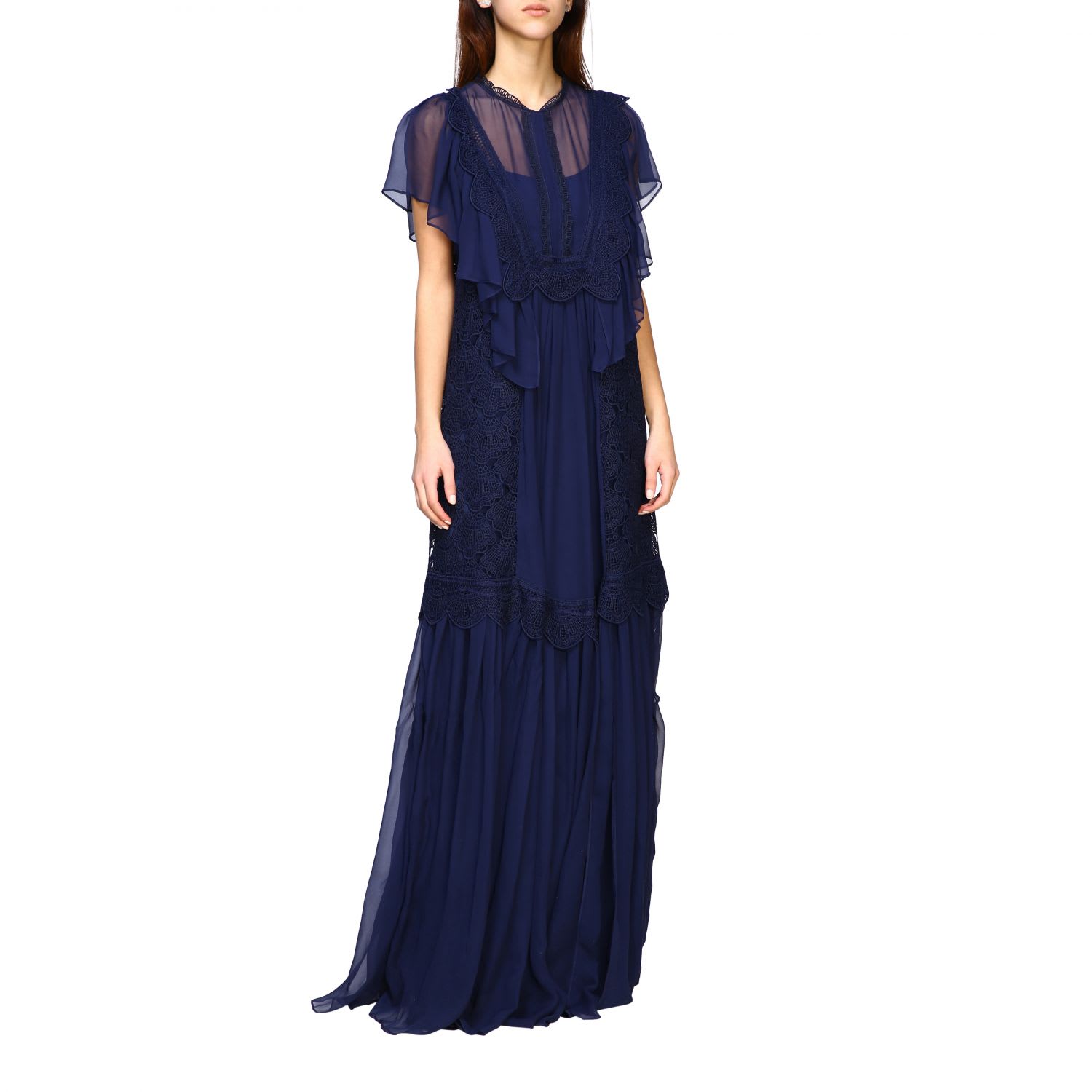 ALBERTA FERRETTI LONG DRESS IN EMBROIDERED KNIT,11235831