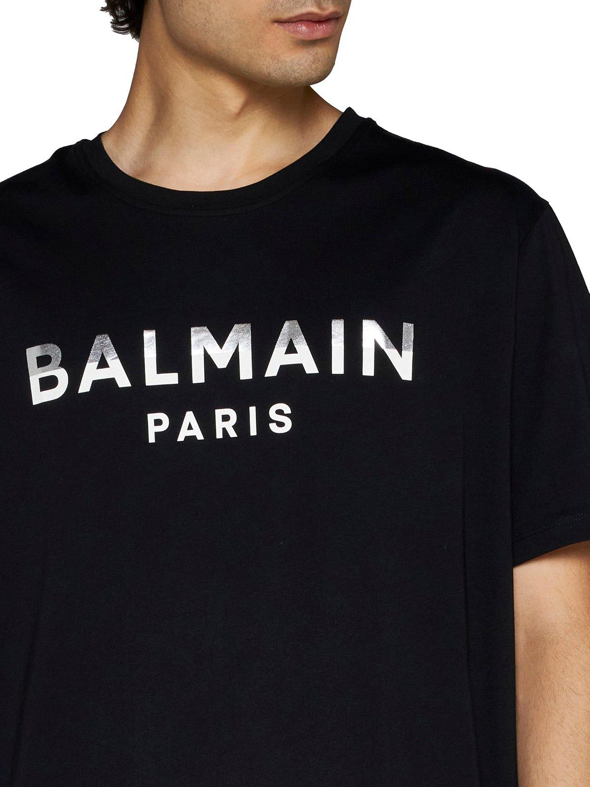 Shop Balmain Logo Printed Crewneck T-shirt In Noir/argent