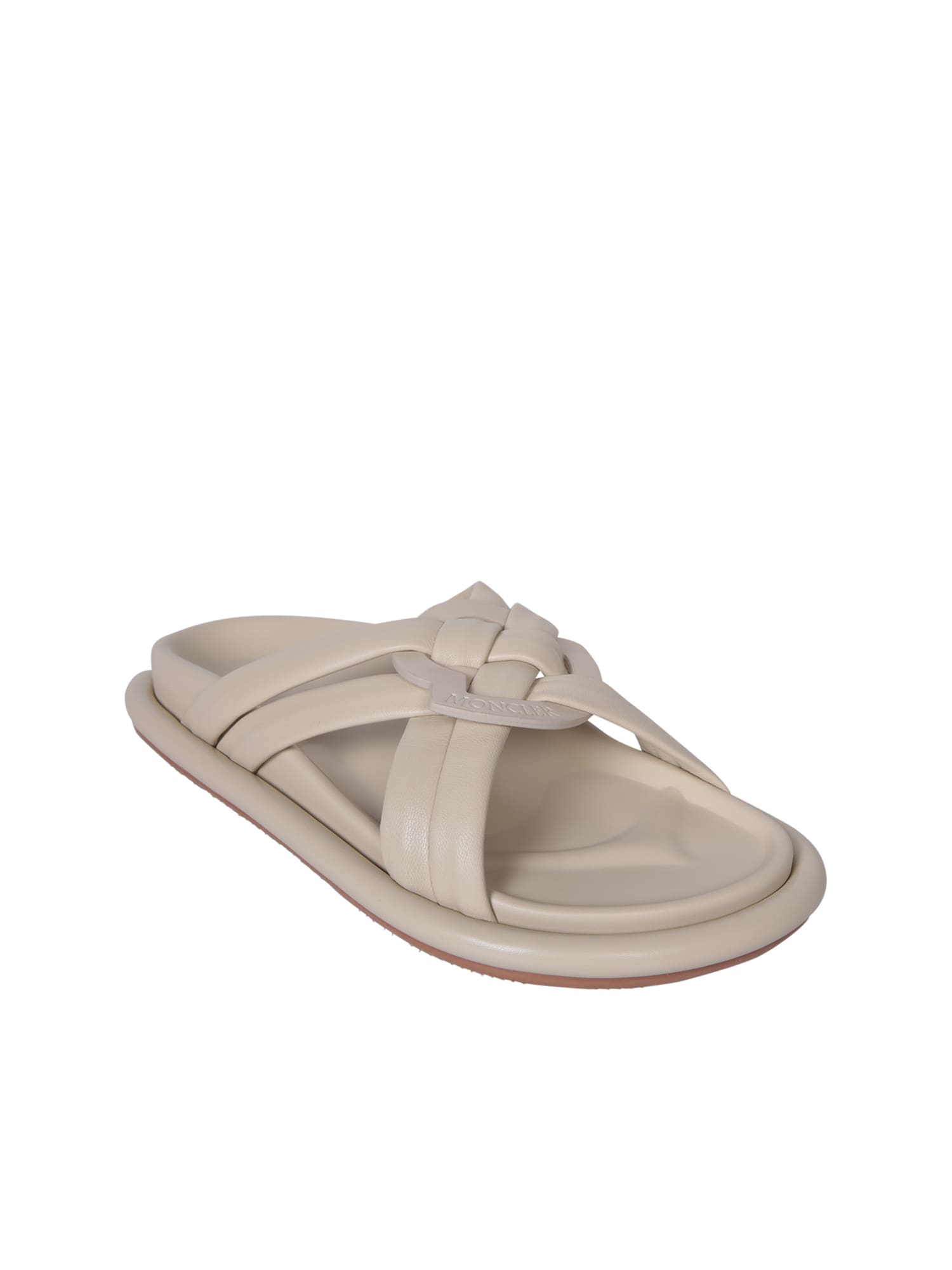 Shop Moncler Bell Soft Ivory Sandals In White