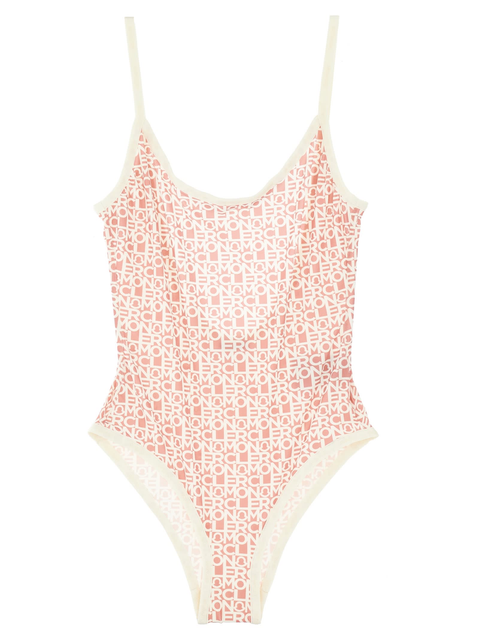 Shop Moncler Logo Print One-piece Swimsuit In Pink