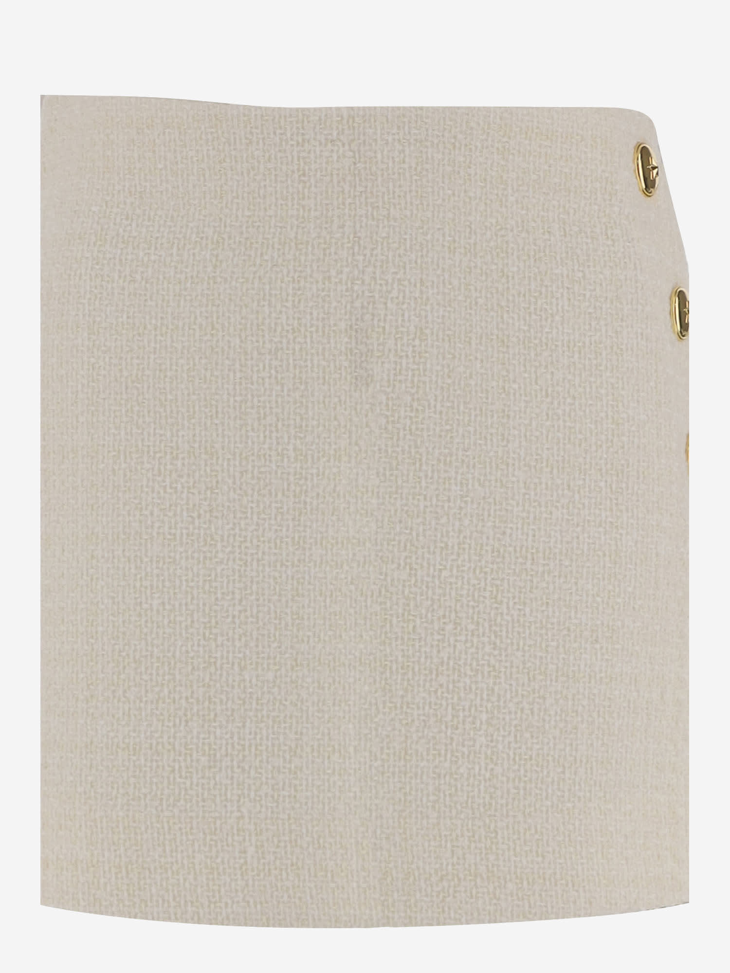 Pinko Wrap-style High-waisted Tweed Miniskirt With Gold-tone Buttons In Neutral