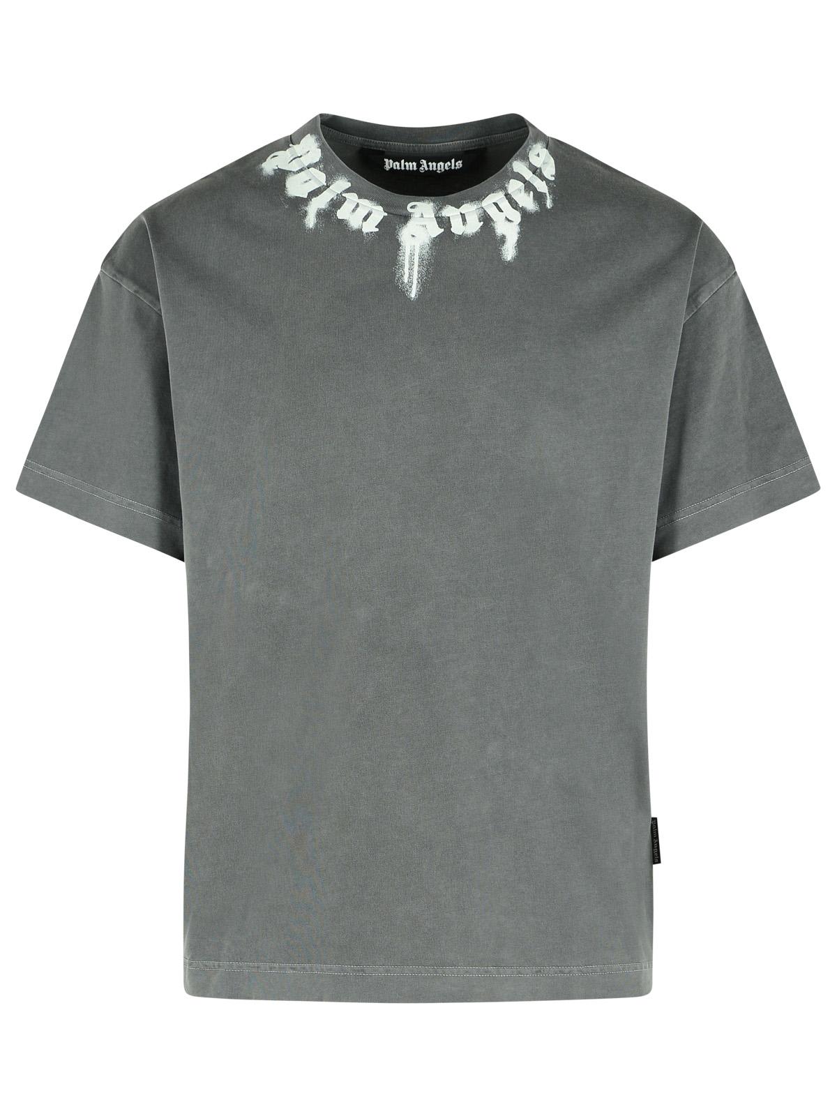Palm Angels Grey Short-sleeved T-shirt With Artistic Logo Detail In Gray