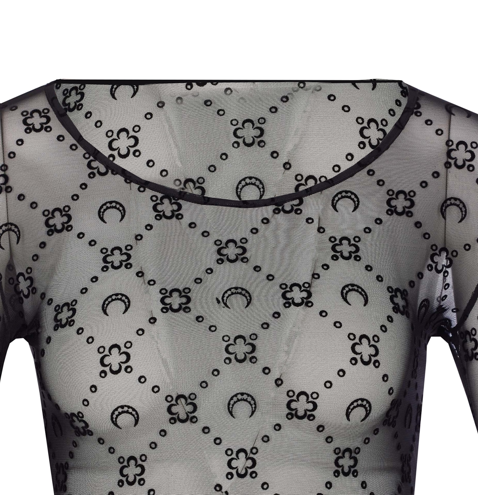 Marine Serre Moonogram Mesh Flock Long Sleeves Top In Black