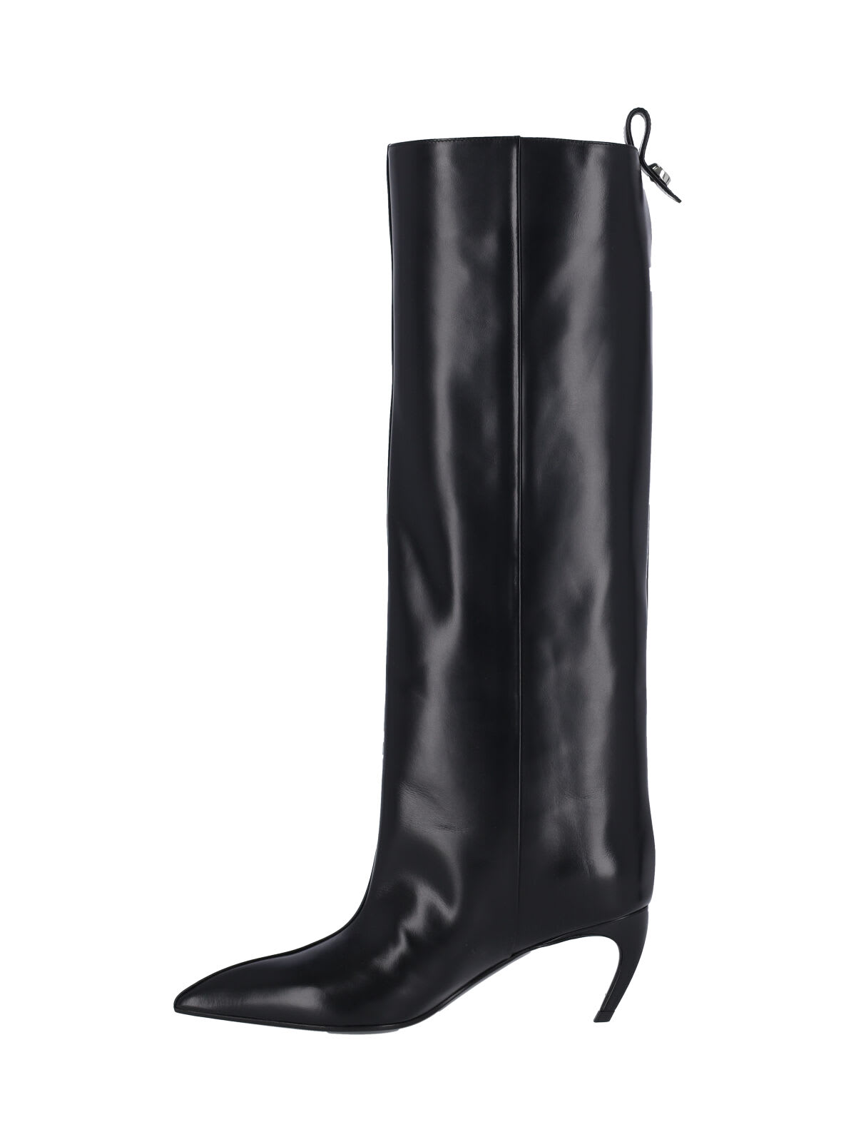 Attico Leather High Shaft Ankle Boots With Pointed Toe In Black