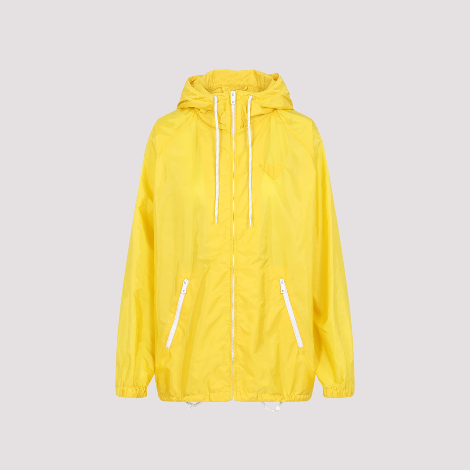 Prada Triangle Logo Hooded Rain Jacket In Cedro
