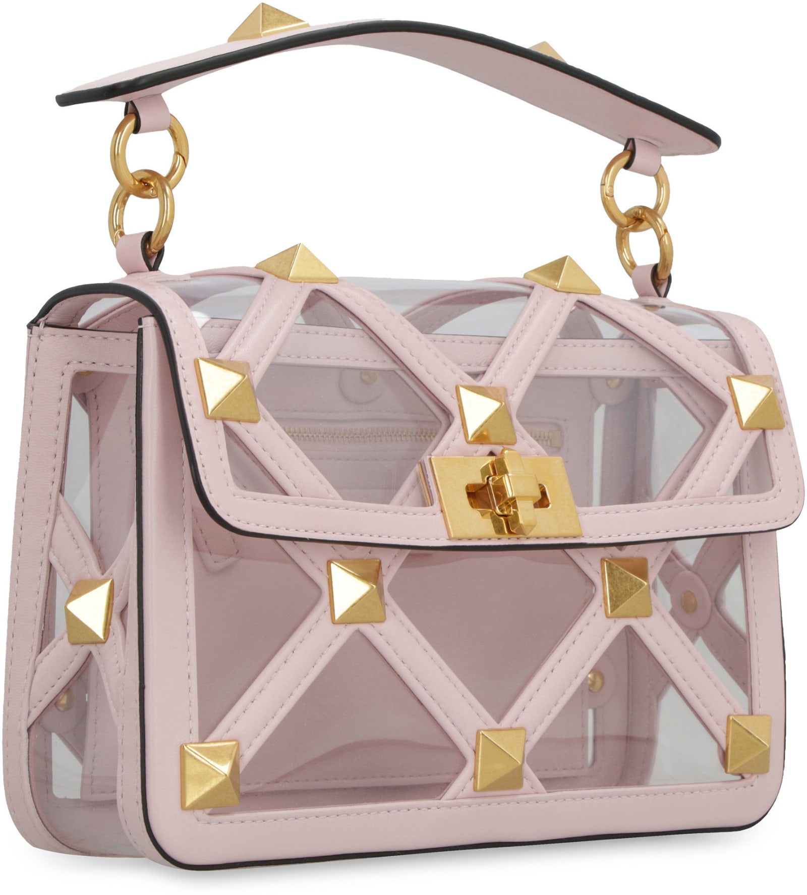 Valentino Garavani Pastel Pink Polymeric Material And Leather Medium Roman Stud Handbag In Multi
