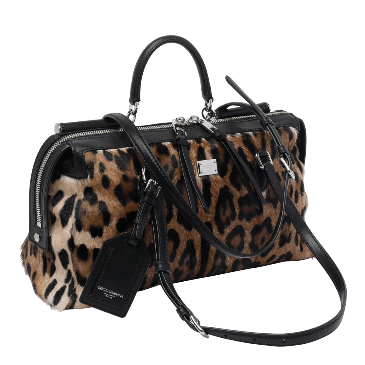 Dolce & Gabbana Animal Print Leather Vittoria Top Handle Bag In Animal Print