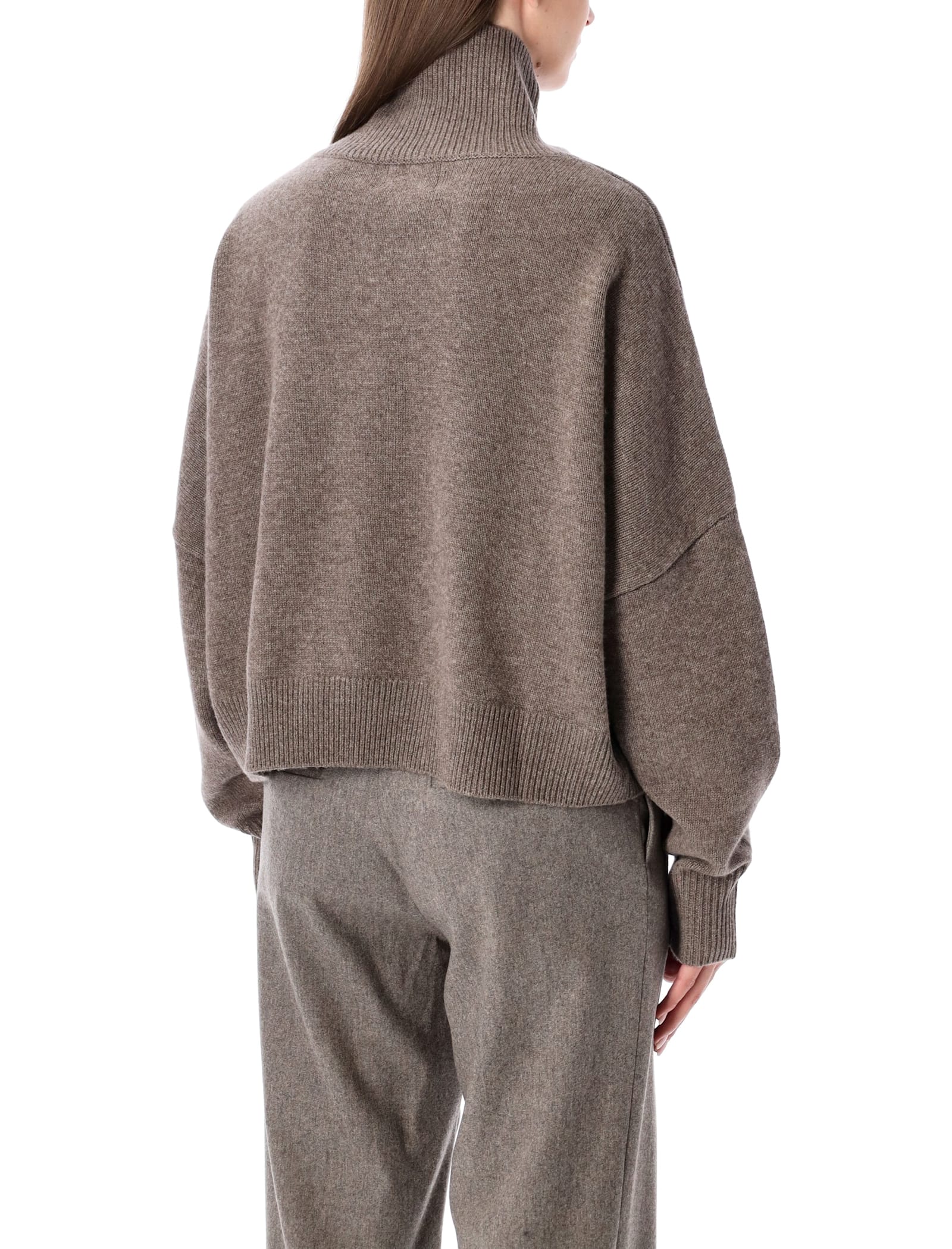 Loulou Studio Loulou De Saison Luke Wool-cashmere Stand Collar Sweater In Brown