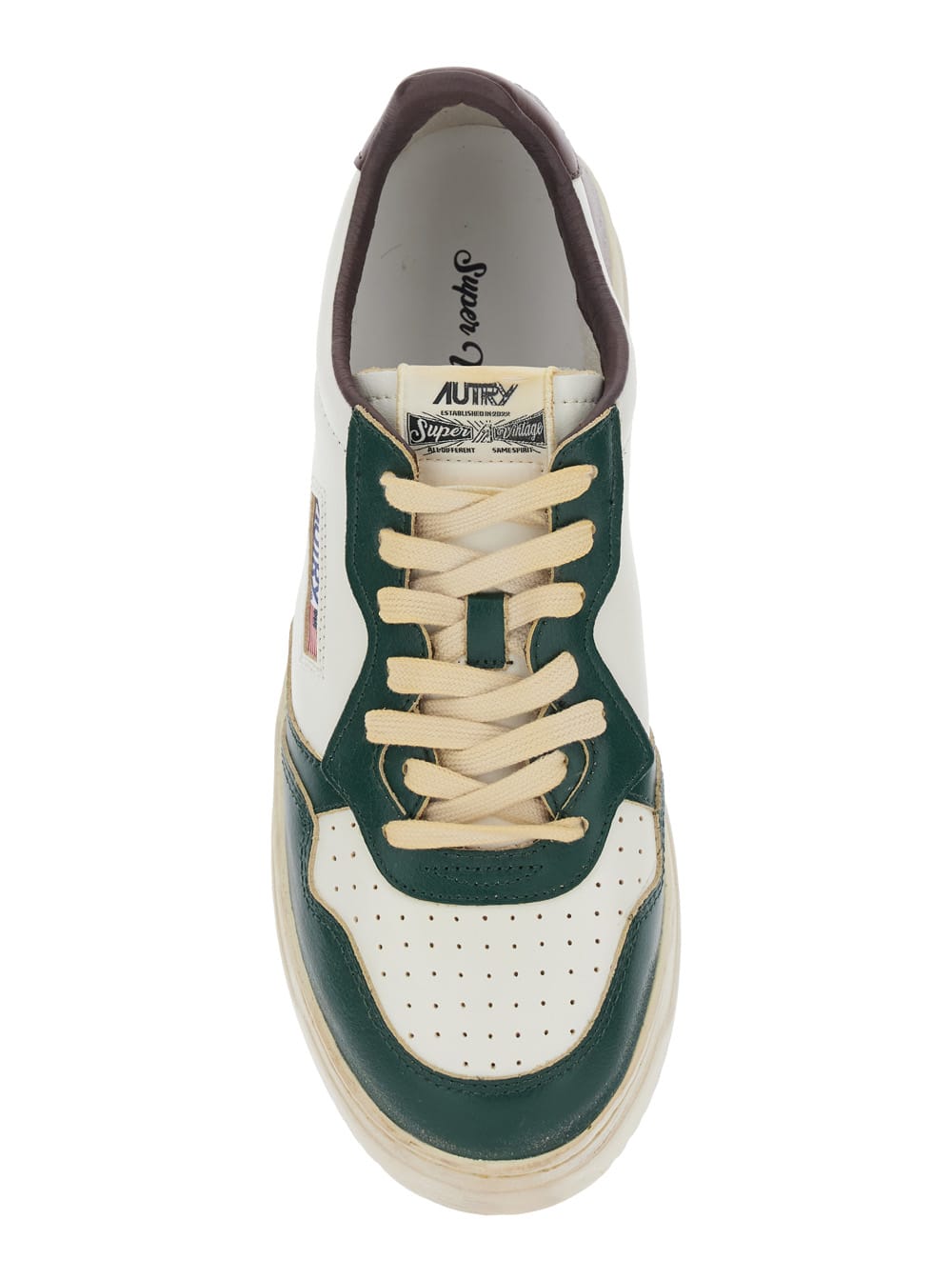 Autry Medalist Low Super Vintage Sneakers In White Pine Grove Leather And Rum Raisin In Animal Print
