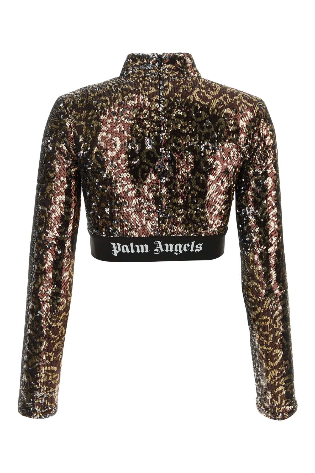 Palm Angels Embellished Polyester Top In Brownbla