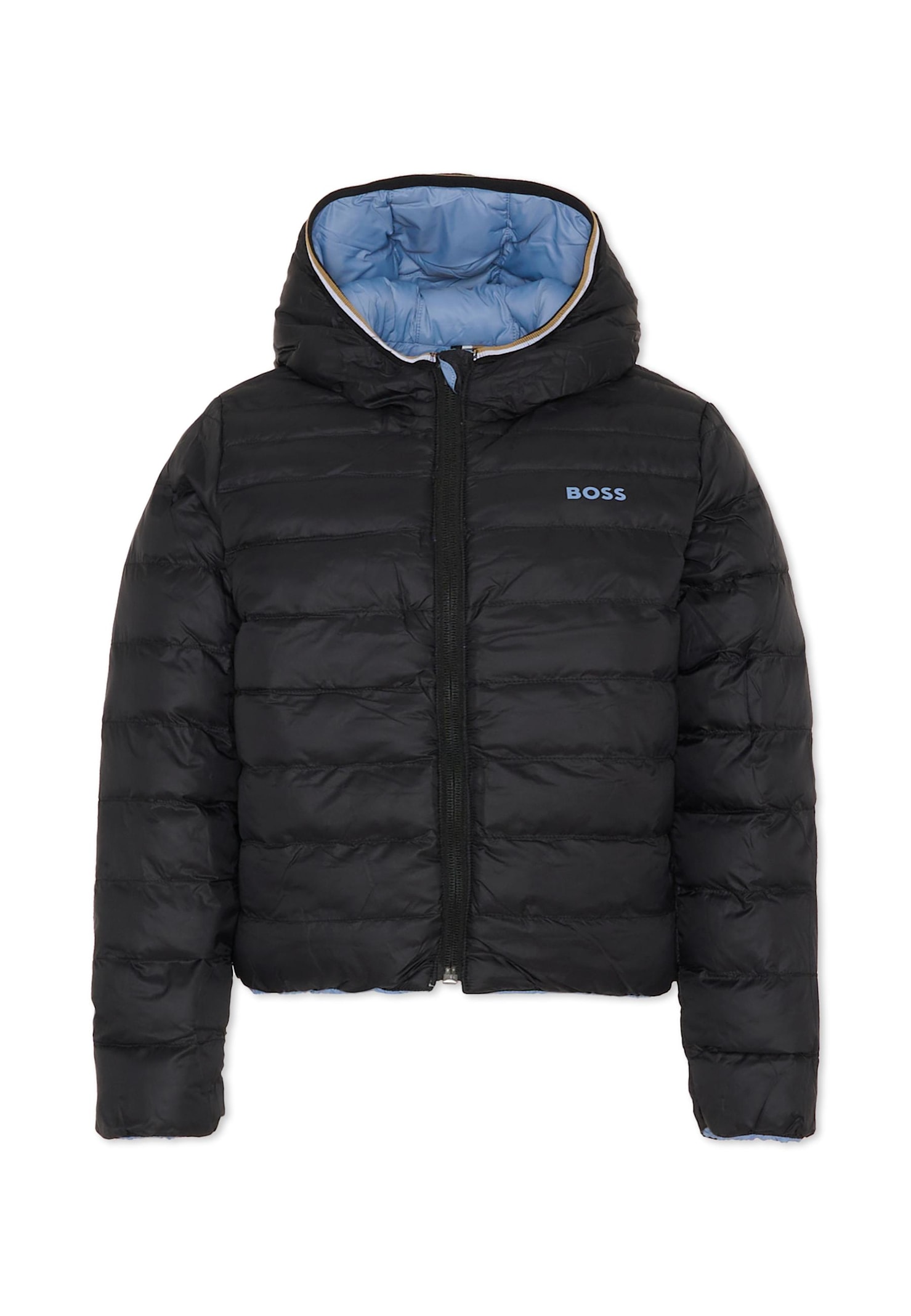 Hugo Boss Blue Reversible Down Jacket For Boy With Logo In Blue