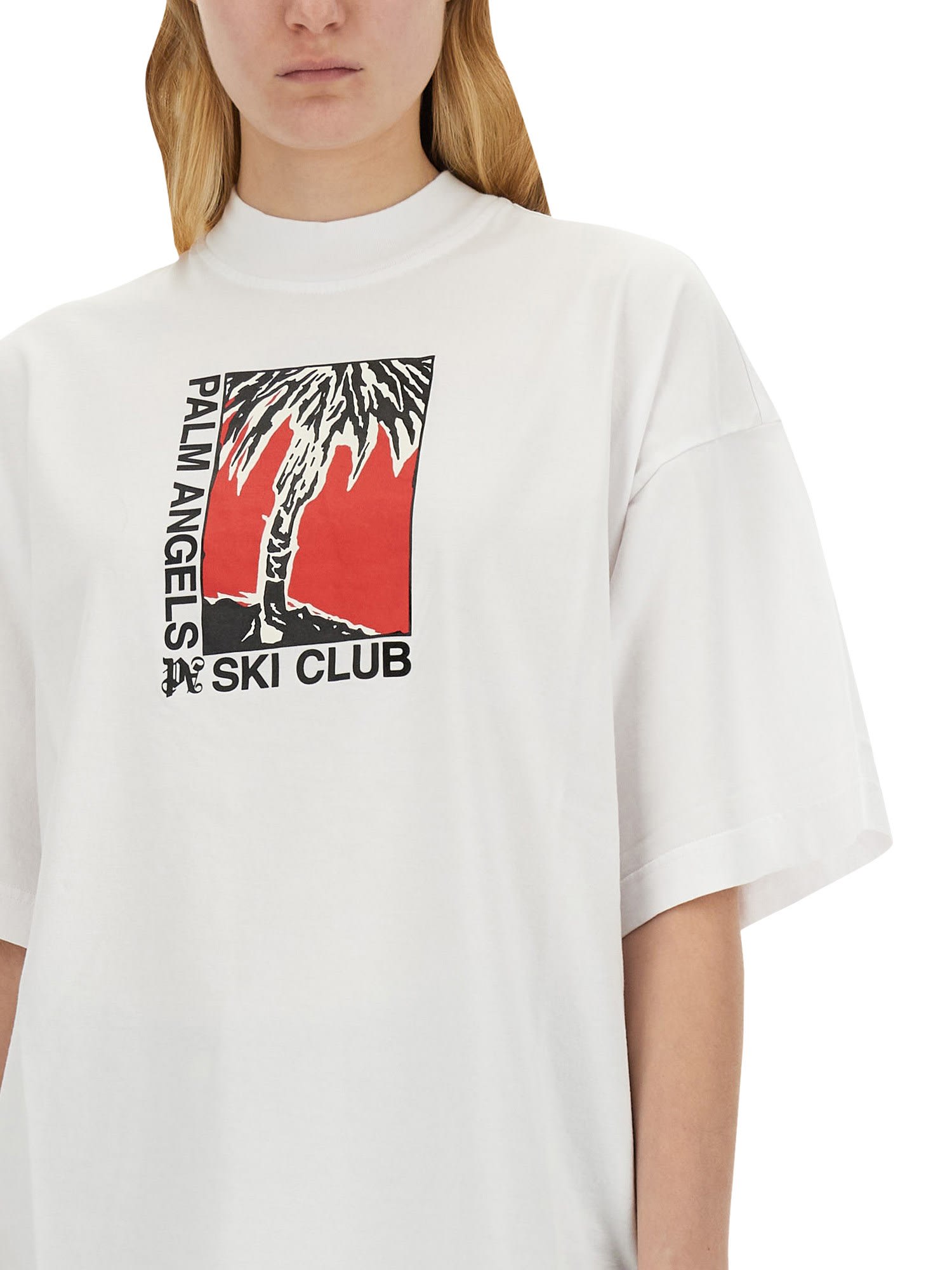 Palm Angels Ski Club Graphic Print Crew Neck T-shirt In White