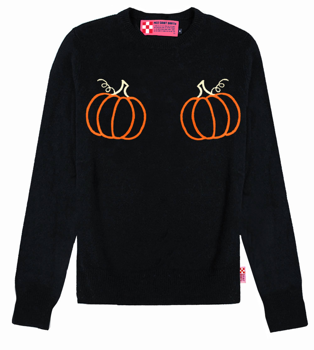 MC2 Saint Barth Black Woman Sweater Pumpkins Embroidery
