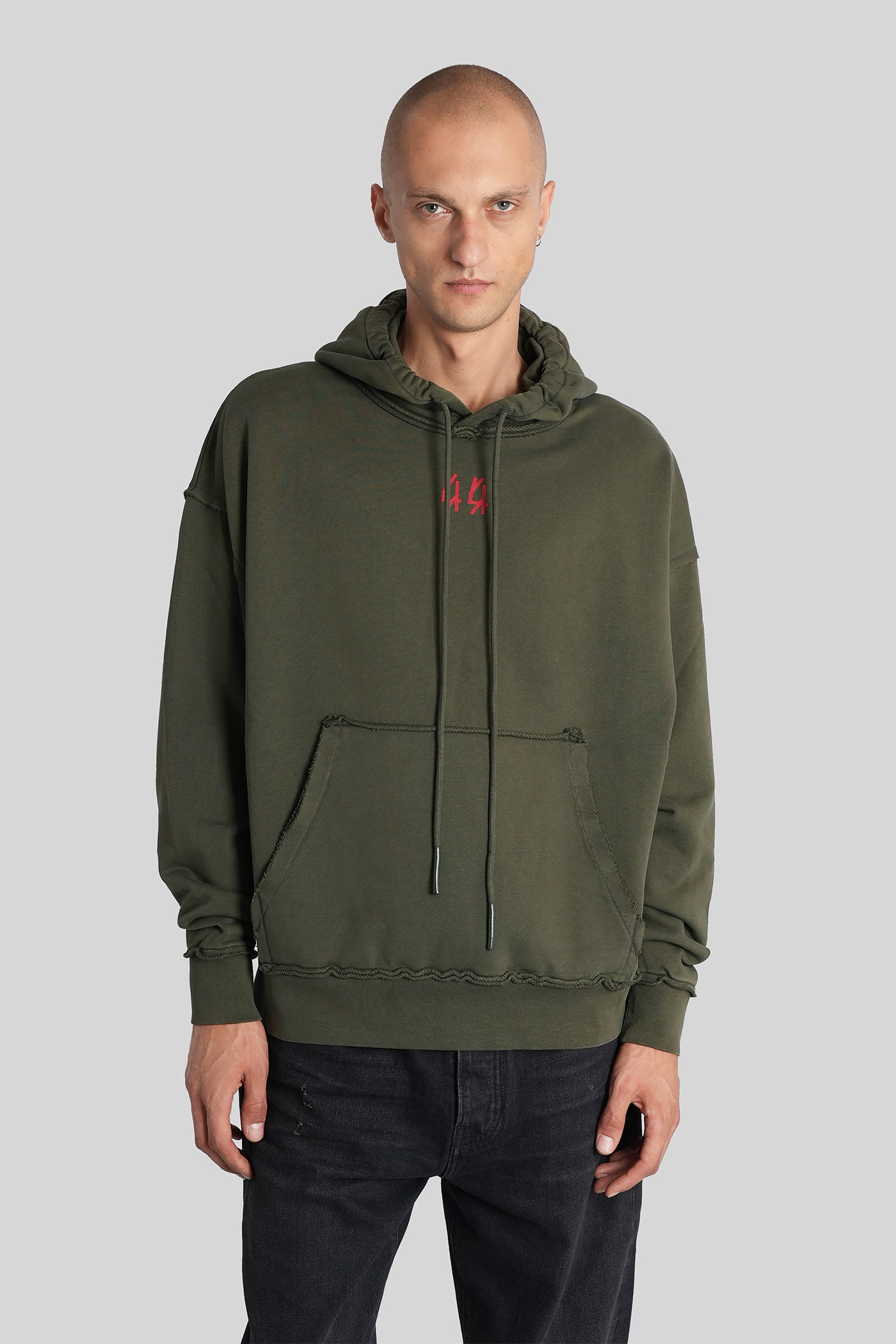 44 Label Group Logo-print Frayed-edge Hoodie In Green