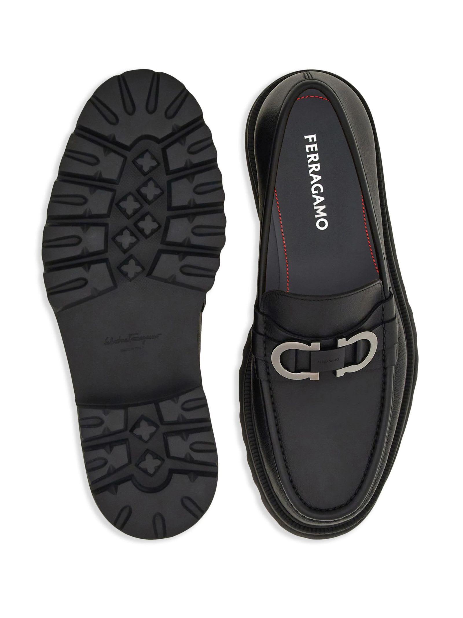 Shop Ferragamo Black Calf Leather Loafers