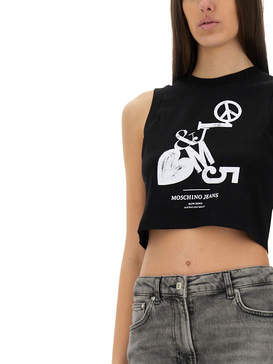 Shop M05ch1n0 Jeans Cropped Top With Print In Black