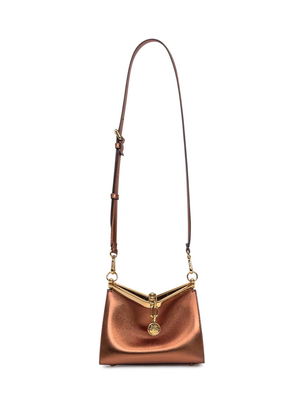 Shop Etro Mini Laminated Vela Bag In Brown