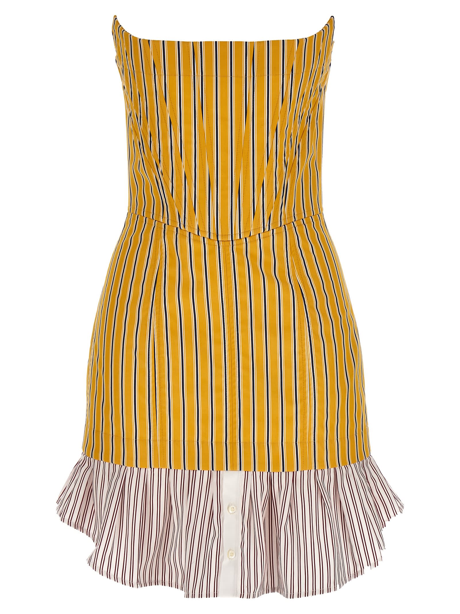 Shop Dsquared2 Striped Corset Dress In Yellow/red