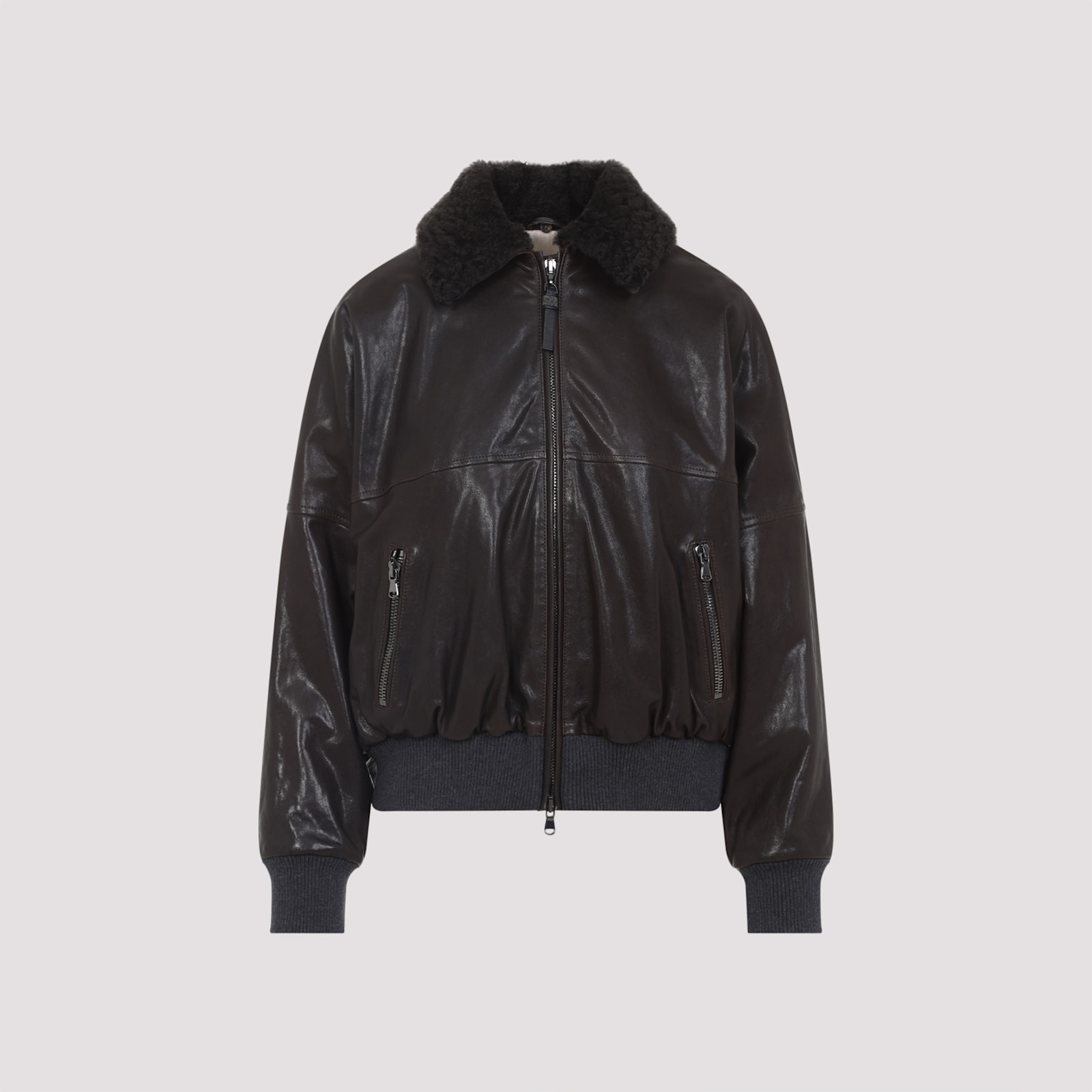 Brunello Cucinelli Leather Jacket In Black