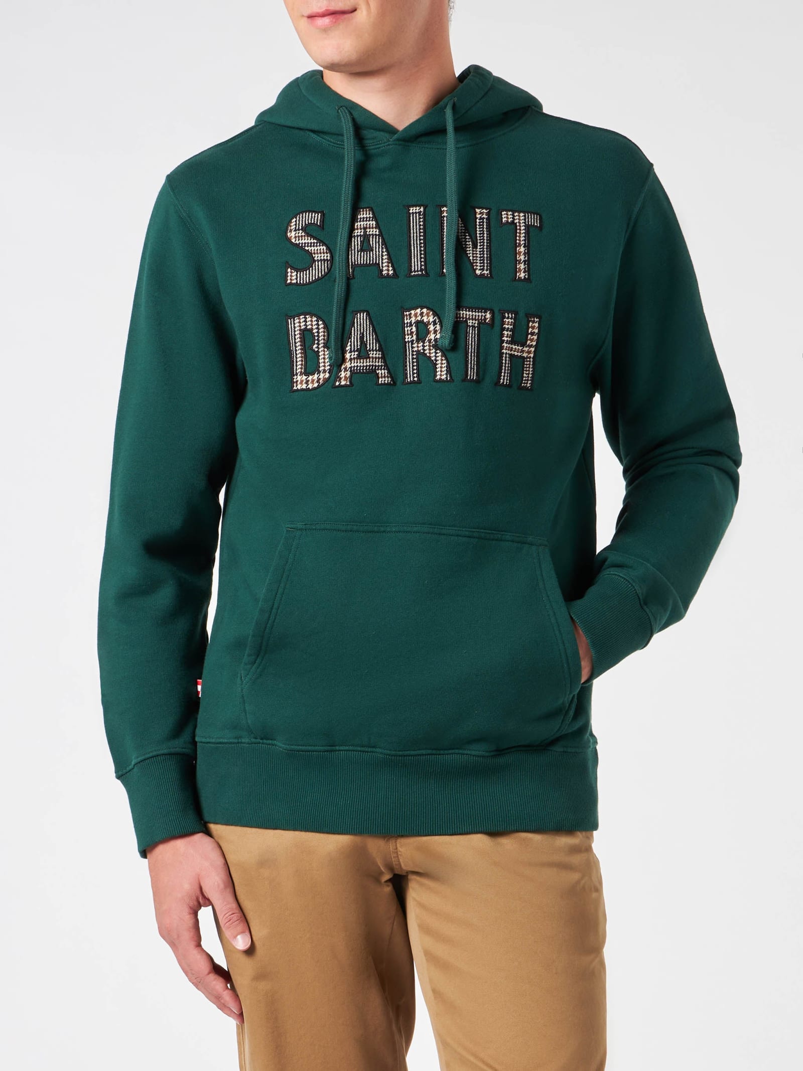 Shop Mc2 Saint Barth Man Green Hoodie With Saint Barth Patch