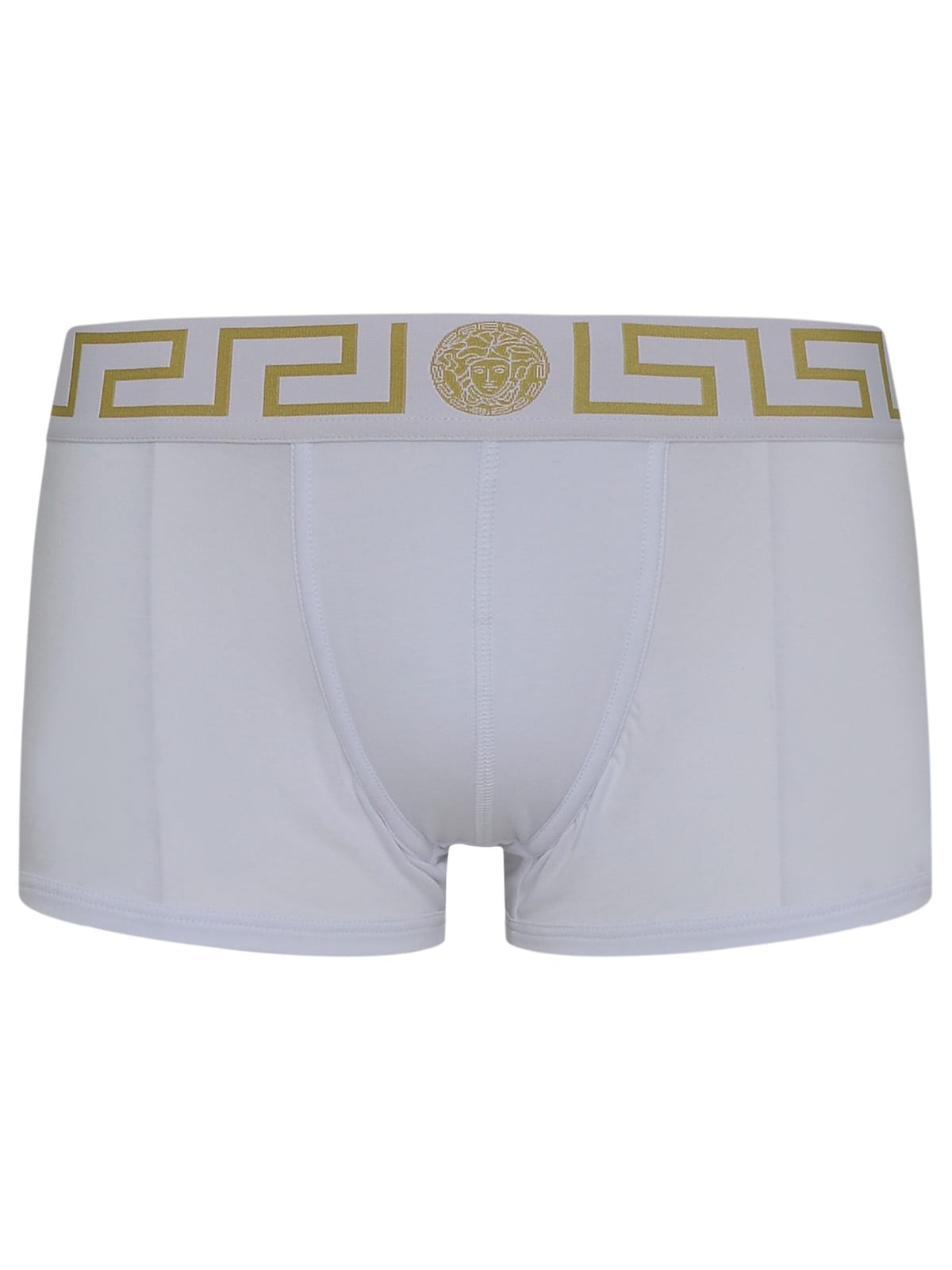 Shop Versace White Cotton Boxer Shorts In Bianco Greca Oro