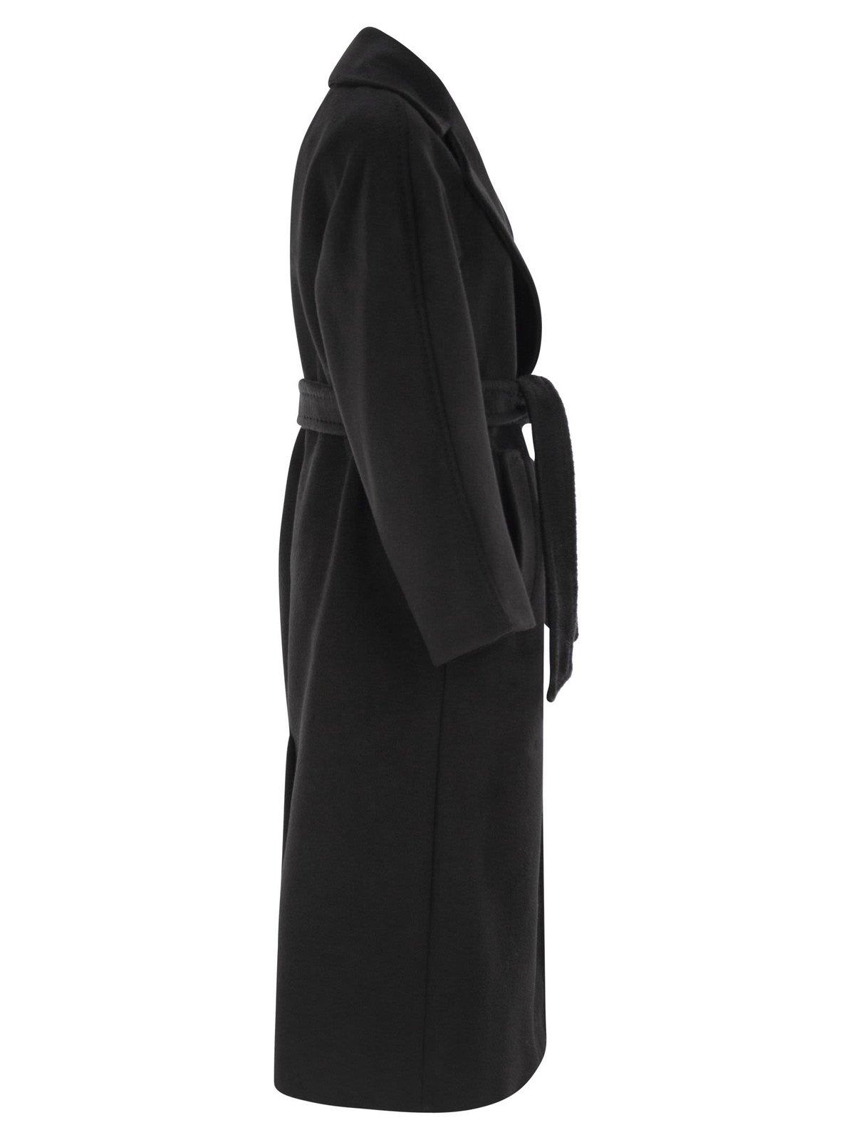 Shop Weekend Max Mara Tempera Belted Long-sleeved Coat In Black