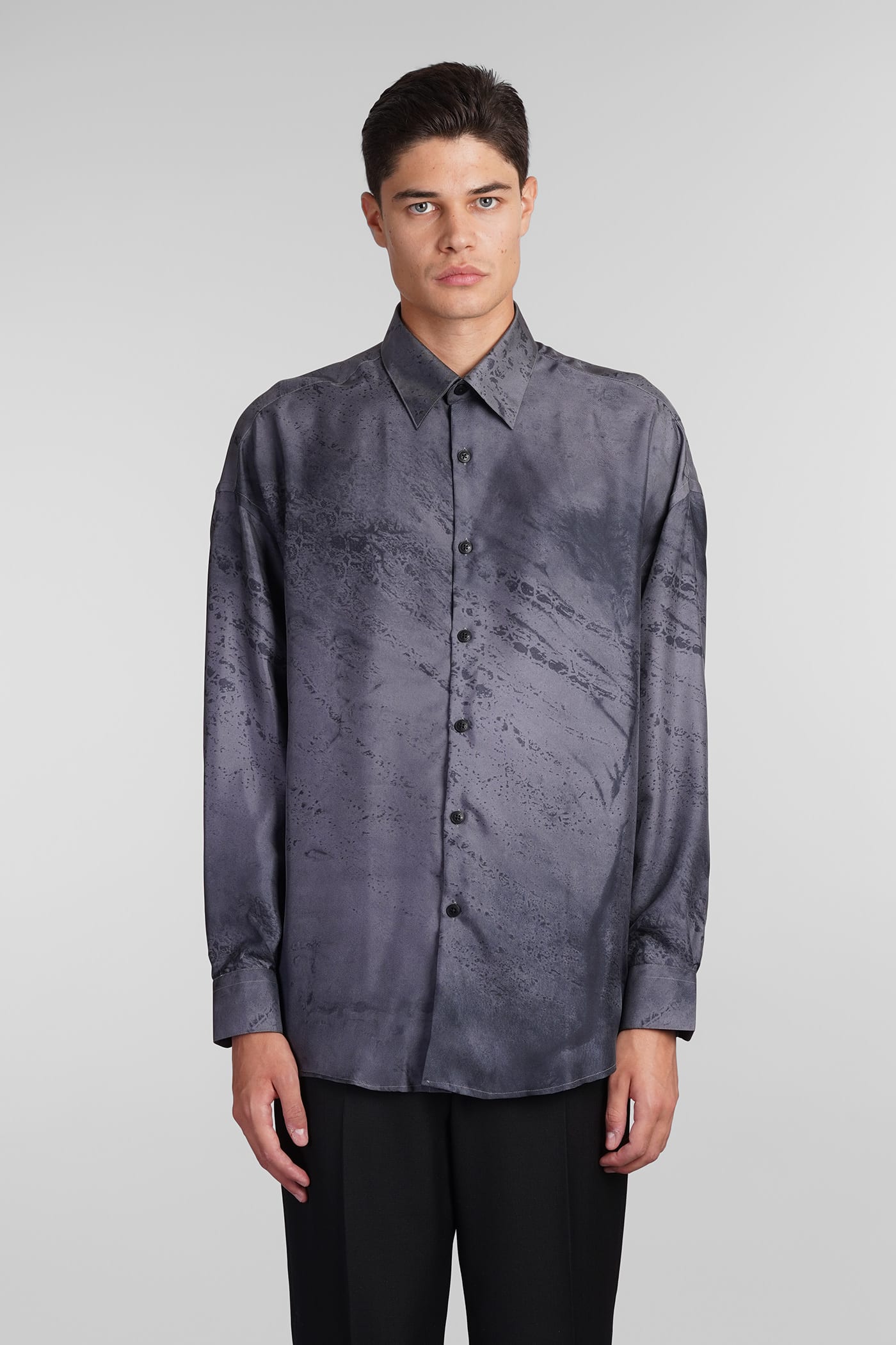 Valentino Shirt In Grey Silk