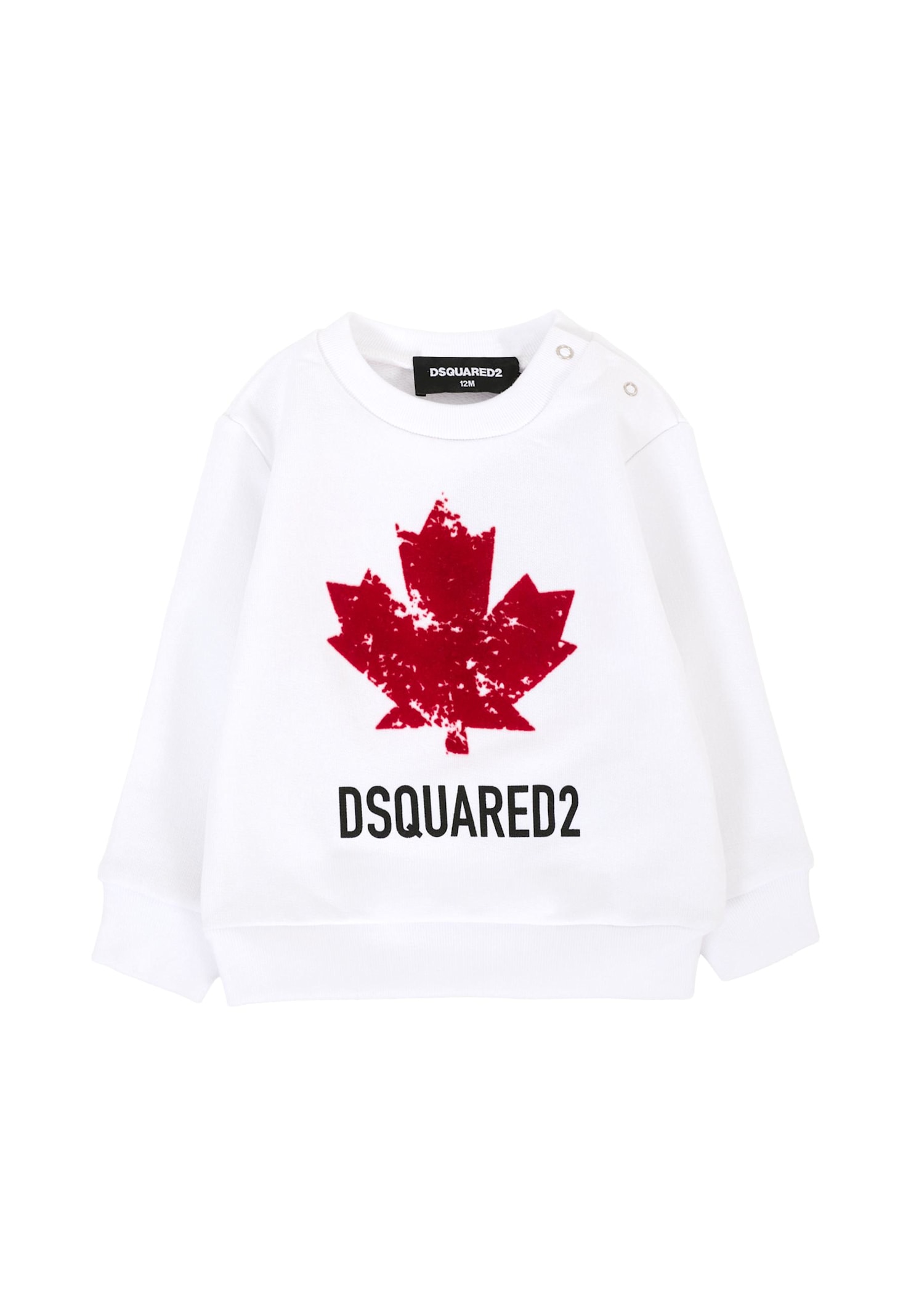 Dsquared2 White Sweatshirt For Baby Boy With Logo And Iconic Red Velvet Maple Leaf In White