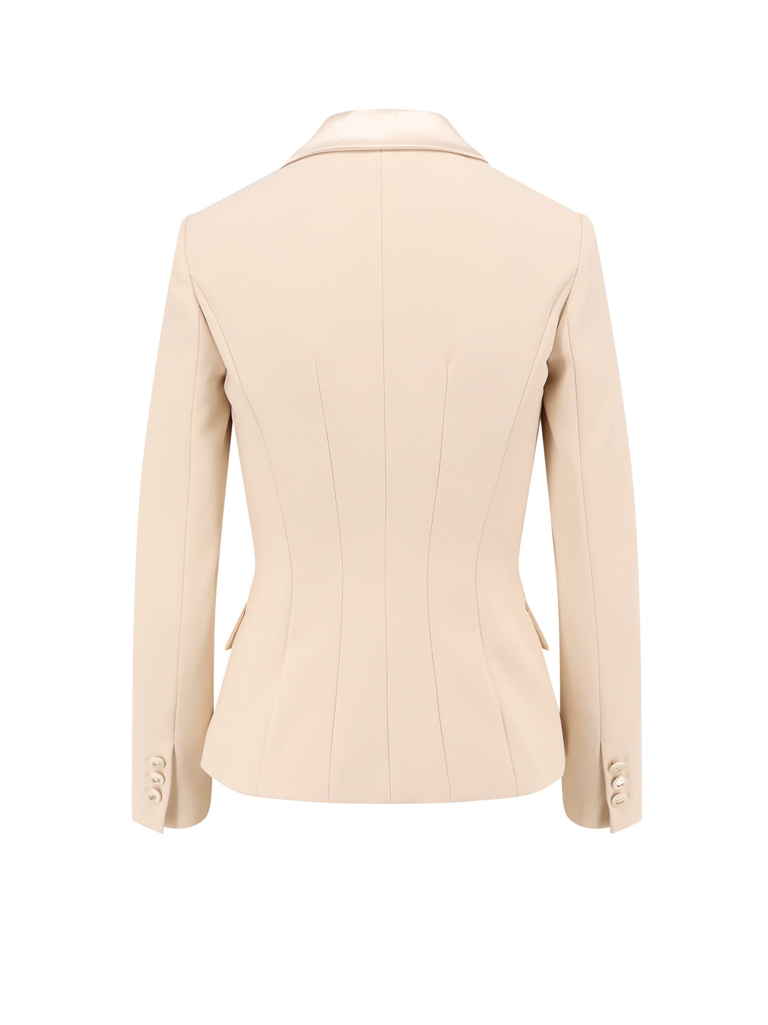 Elisabetta Franchi Essentials Blazer With Shoulder Pads And Covered Buttons In Beige