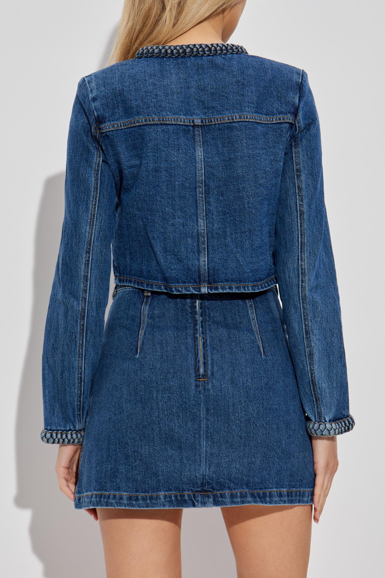 Self-portrait Braided-trim Denim Jacket In Blue