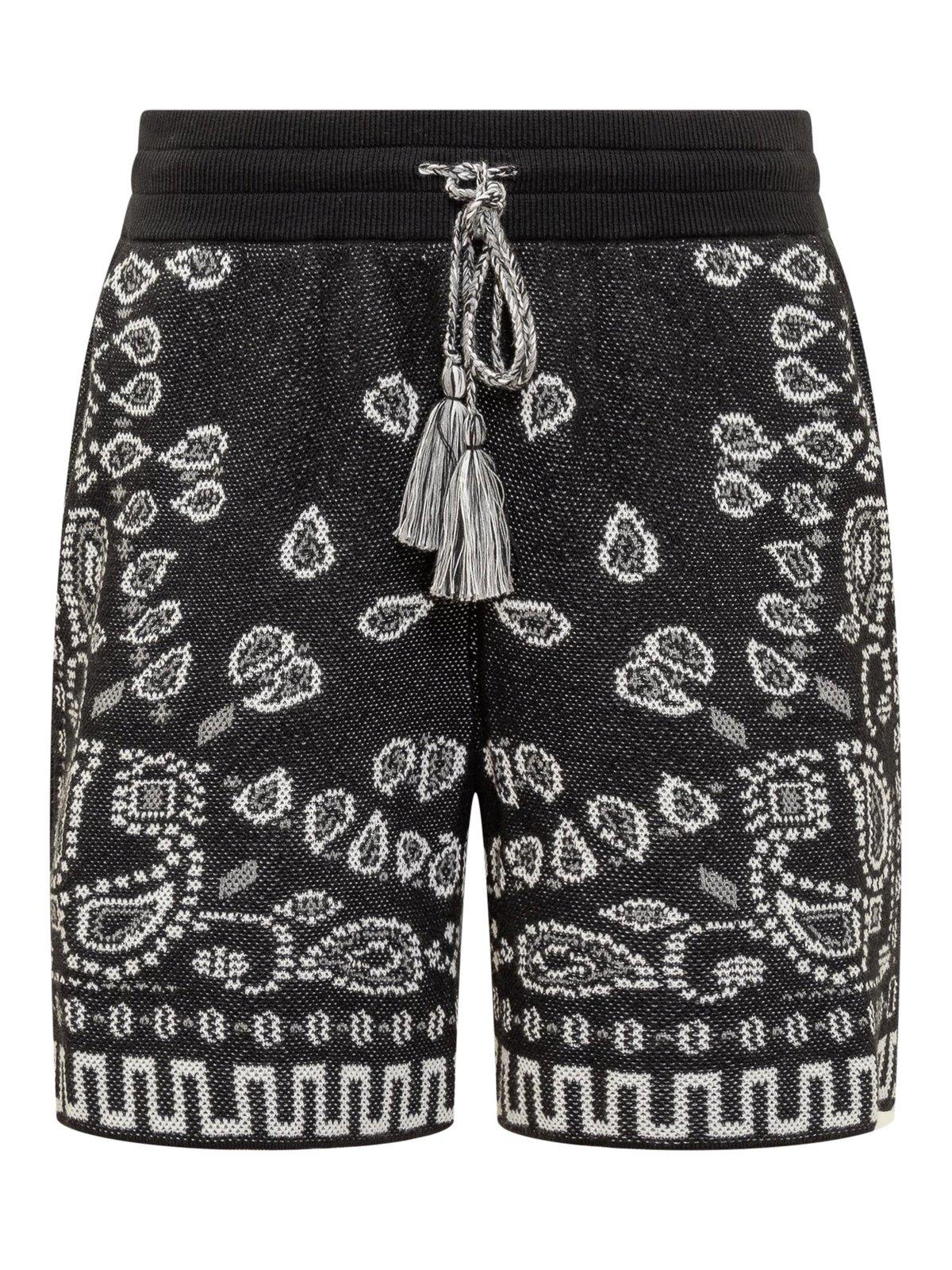 Shop Alanui Bandana-pattern Drawstring Shorts In Black