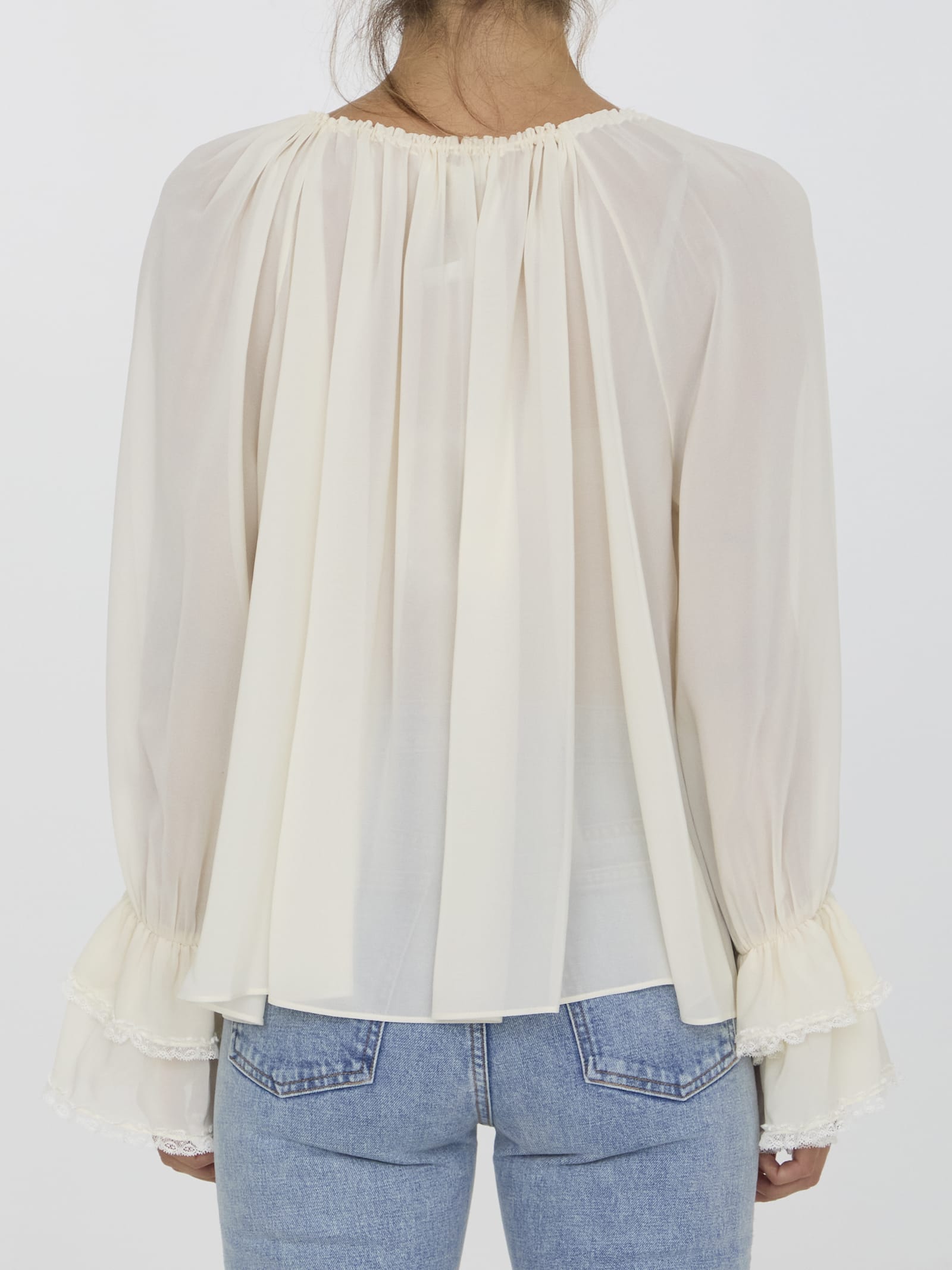 Shop Chloé Gathered Top In Silk In Ivory