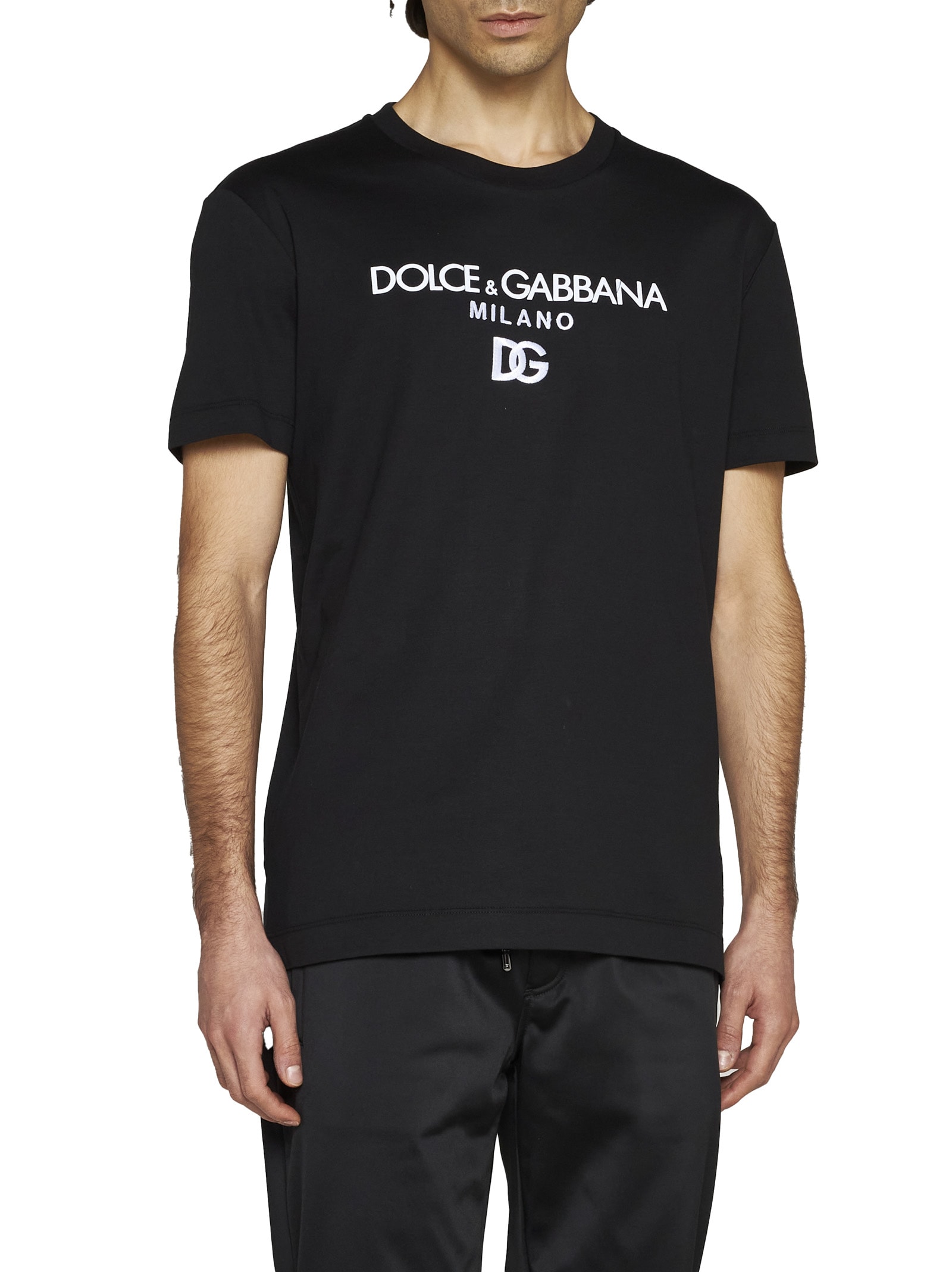 Dolce & Gabbana Jersey Round-neck T-shirt With Dg Milano Embroidery In Nero