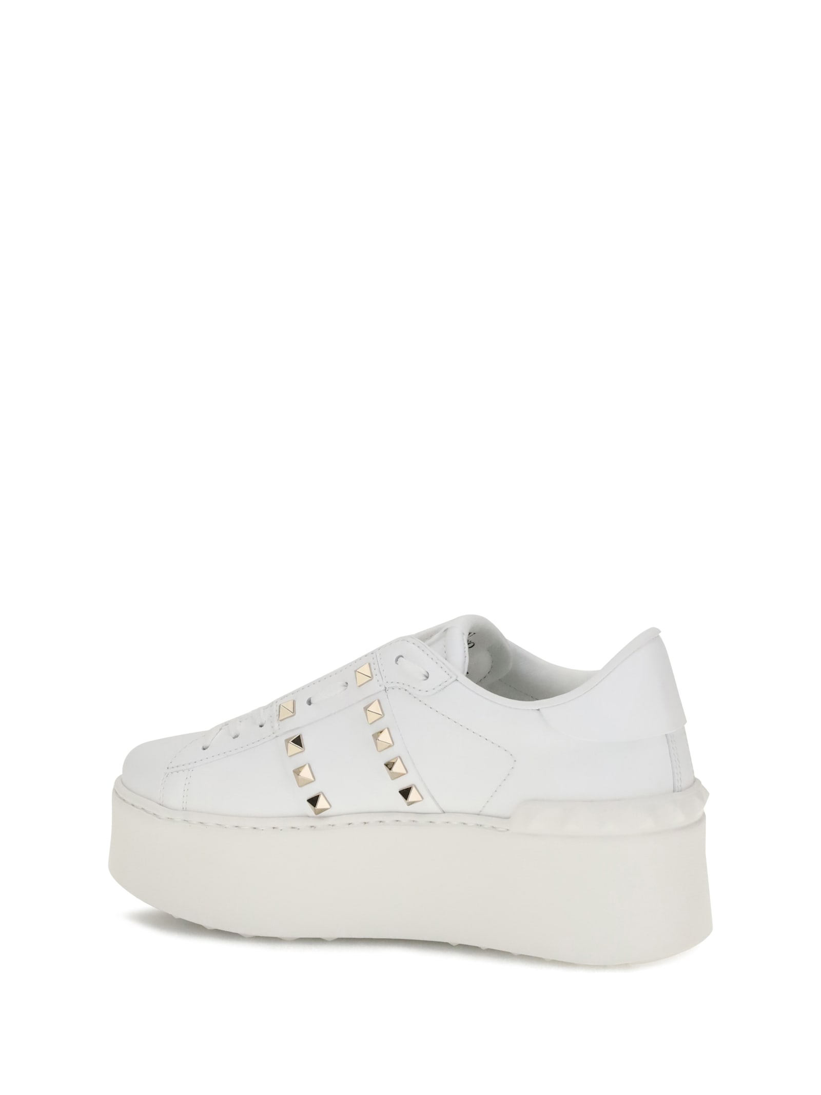 Valentino Garavani Flatform Rockstud Untitled Trainer In Calfskin And Wool Woman White 39