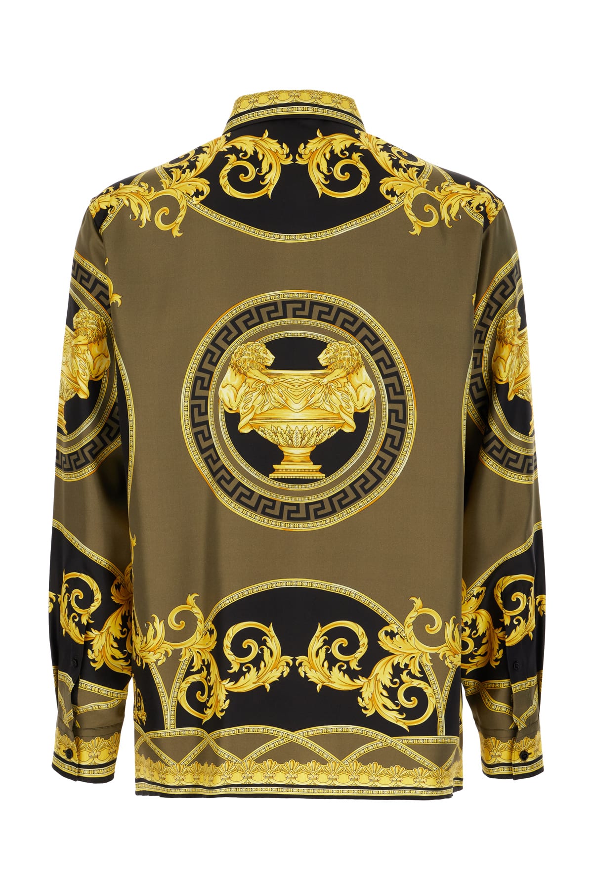 Shop Versace Printed Silk Shirt In Black Dark Olive Gold