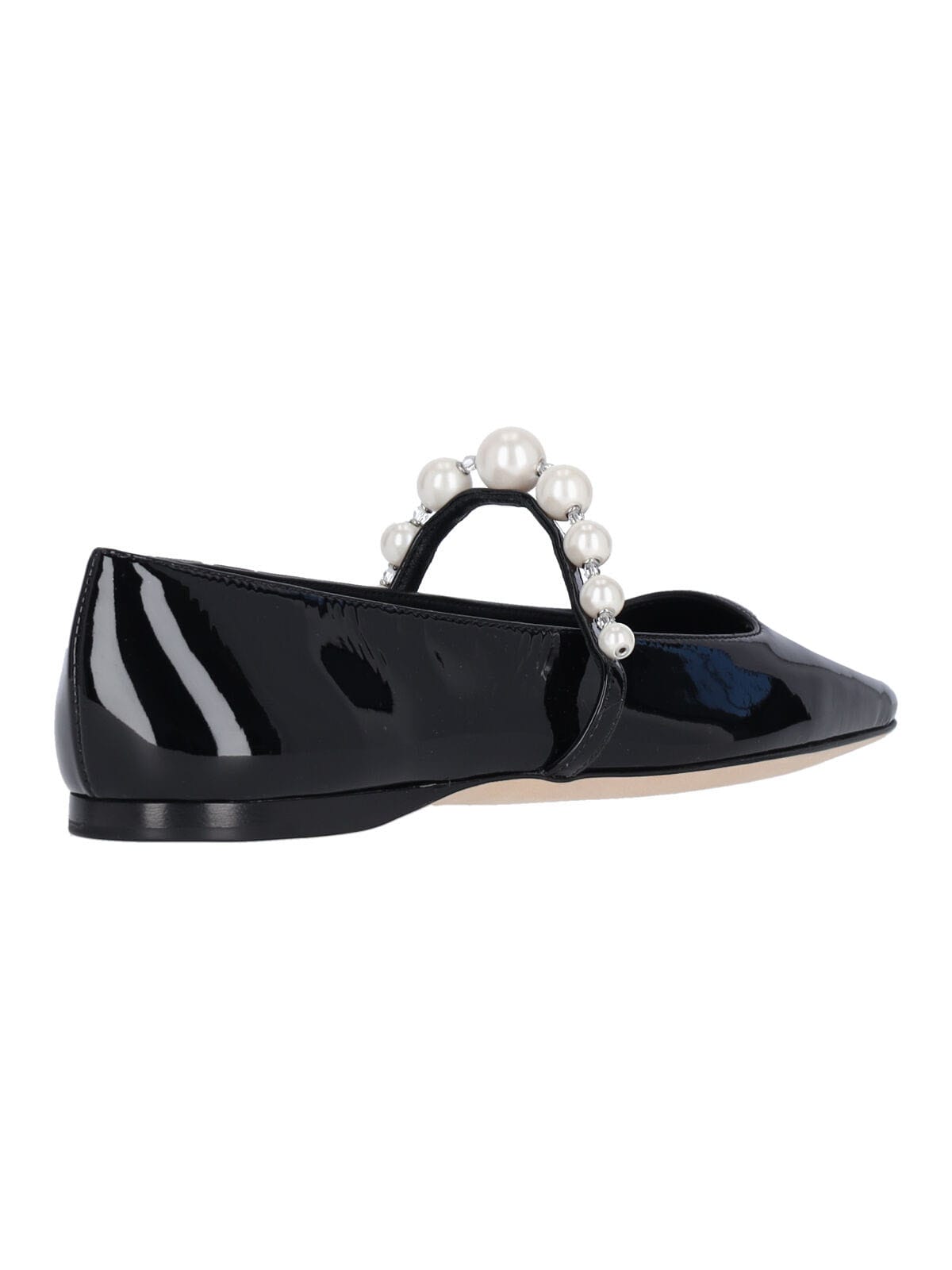 Jimmy Choo Pearl Square Toe Patent Ballerina Shoes In Black