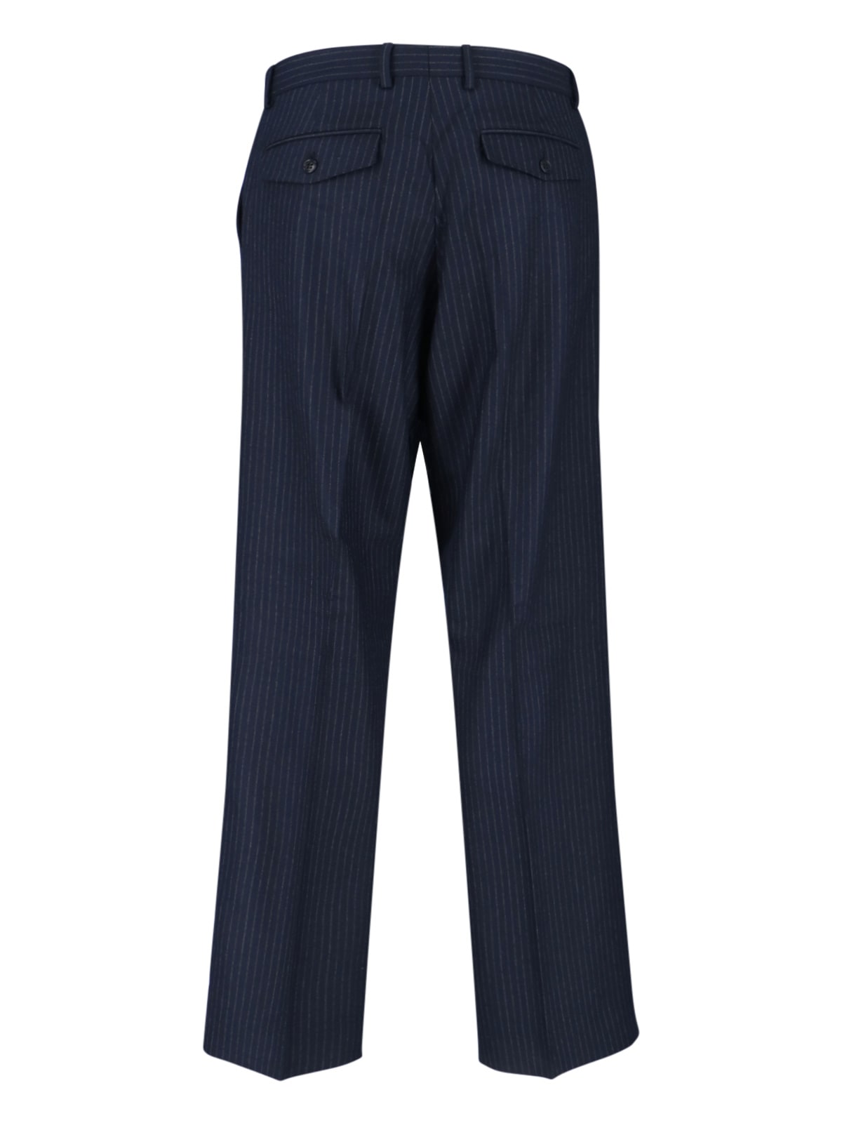 Sunflower Navy Pinstriped Virgin Wool Blend Trousers With High Waist In Blue