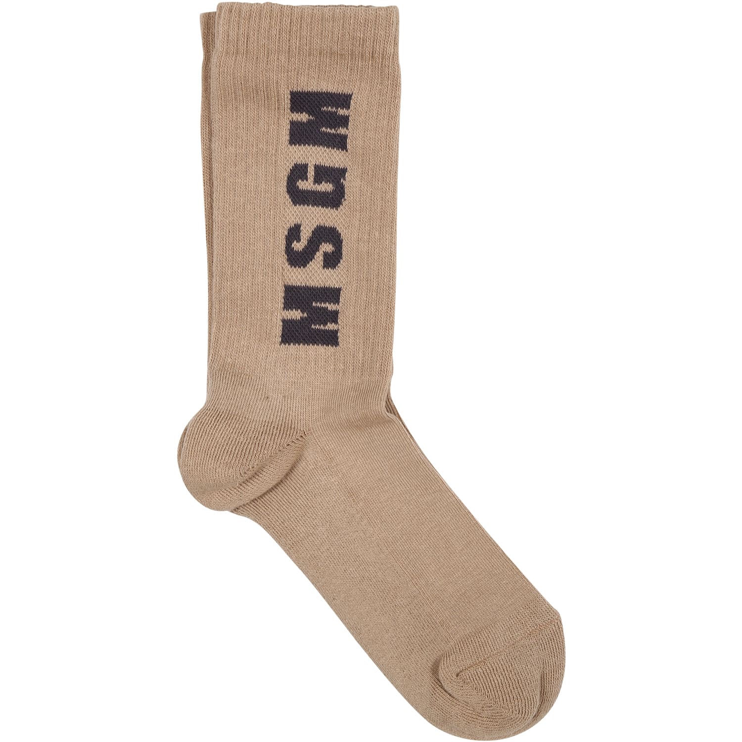 Msgm Beige Socks For Kids With Logo