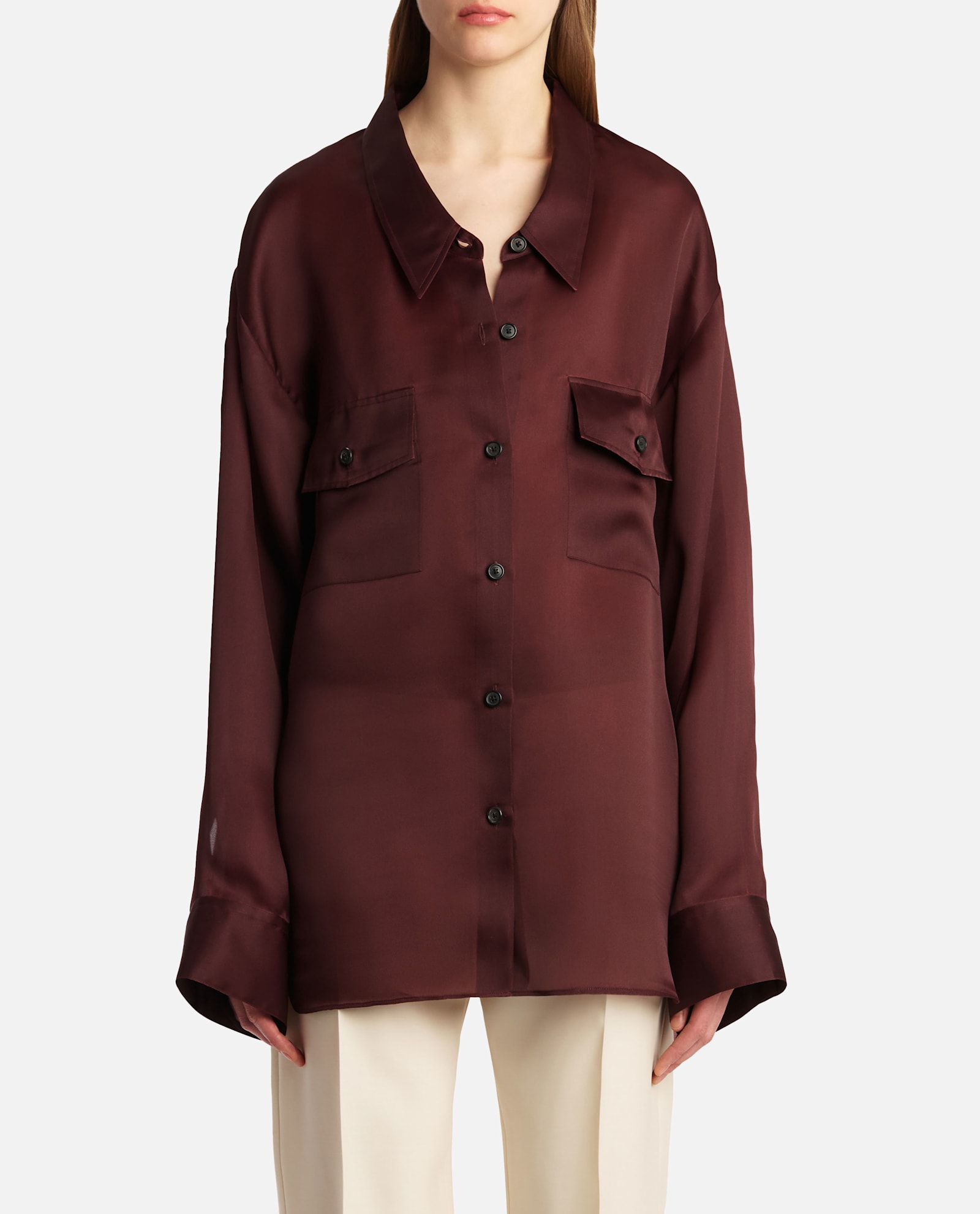 Khaite Matteo Organza Shirt In Burgundy