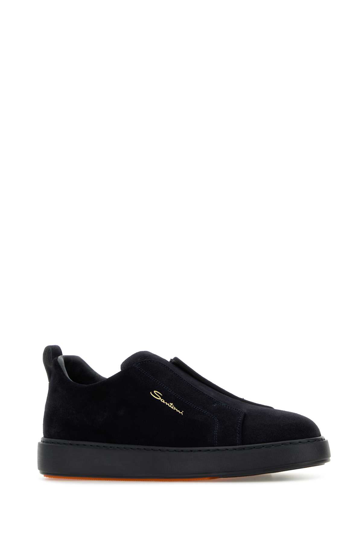 Santoni Midnight Blue Calf Suede Slip-on Sneakers In Black